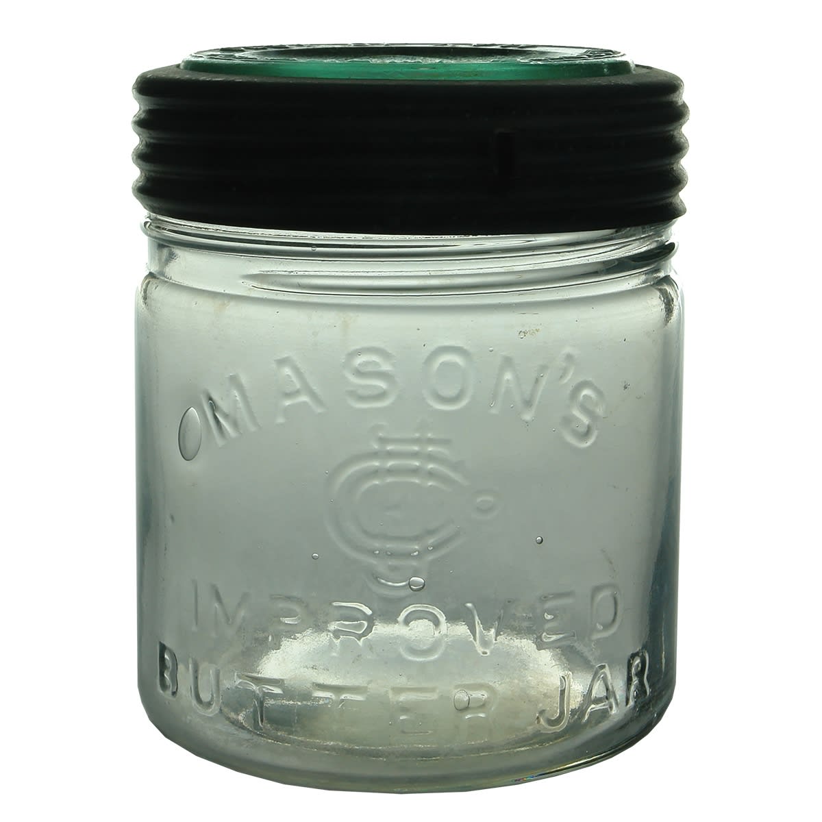 Preserving Jar. Mason's Improved Butter Jar. Original Lid. Clear. Quart.