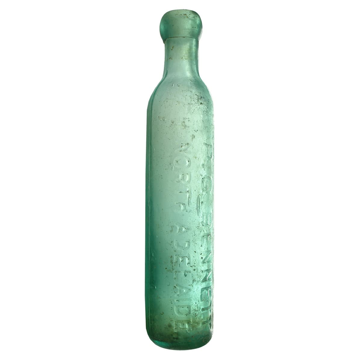 Flat foot maugham. P. G. Bennett, Mineral Water Manufacturer, North Adelaide. Darker Aqua. 10 oz. (South Australia)