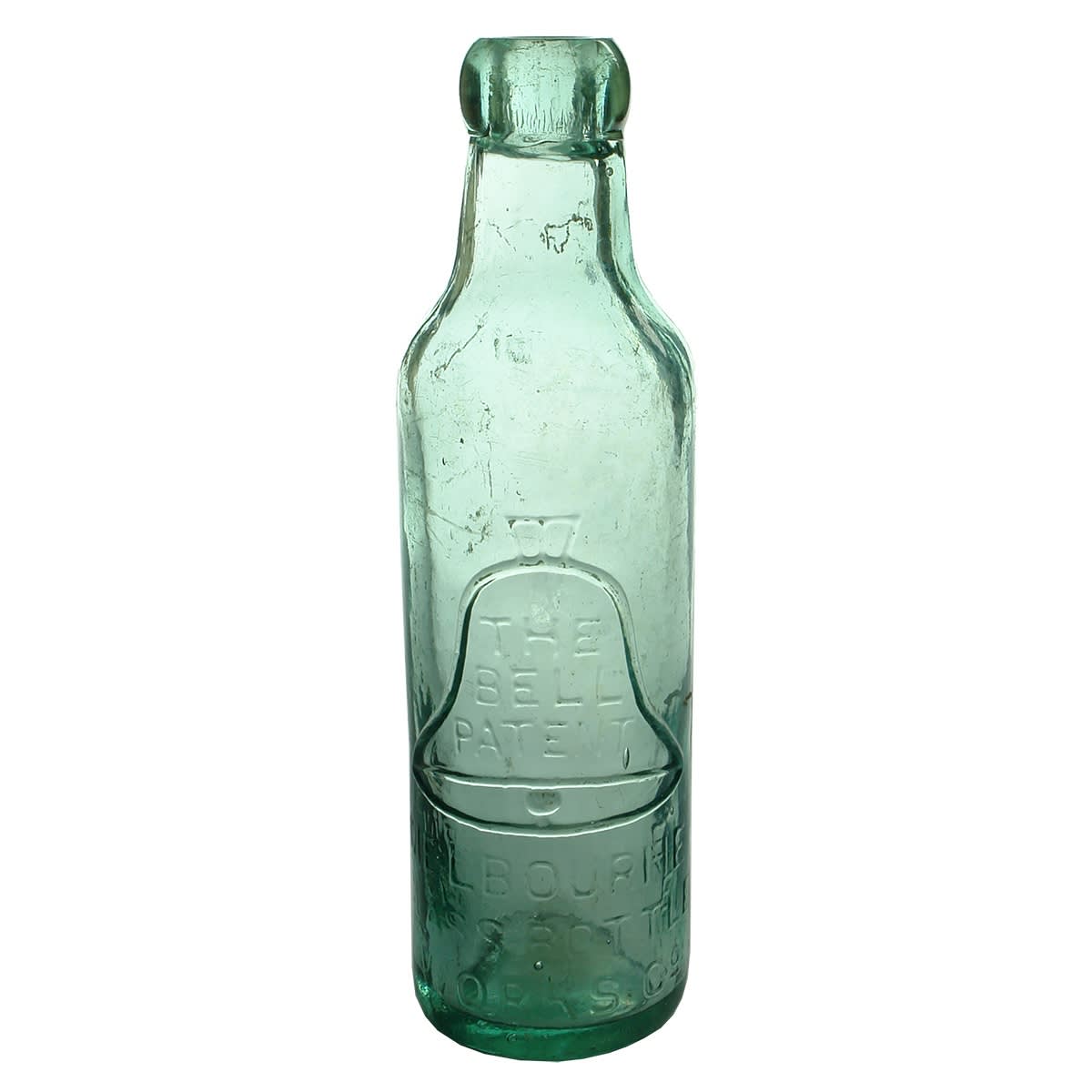 Patent. The Bell Patent, Melbourne Glass Bottle Works. Aqua. 10 oz. (Victoria)