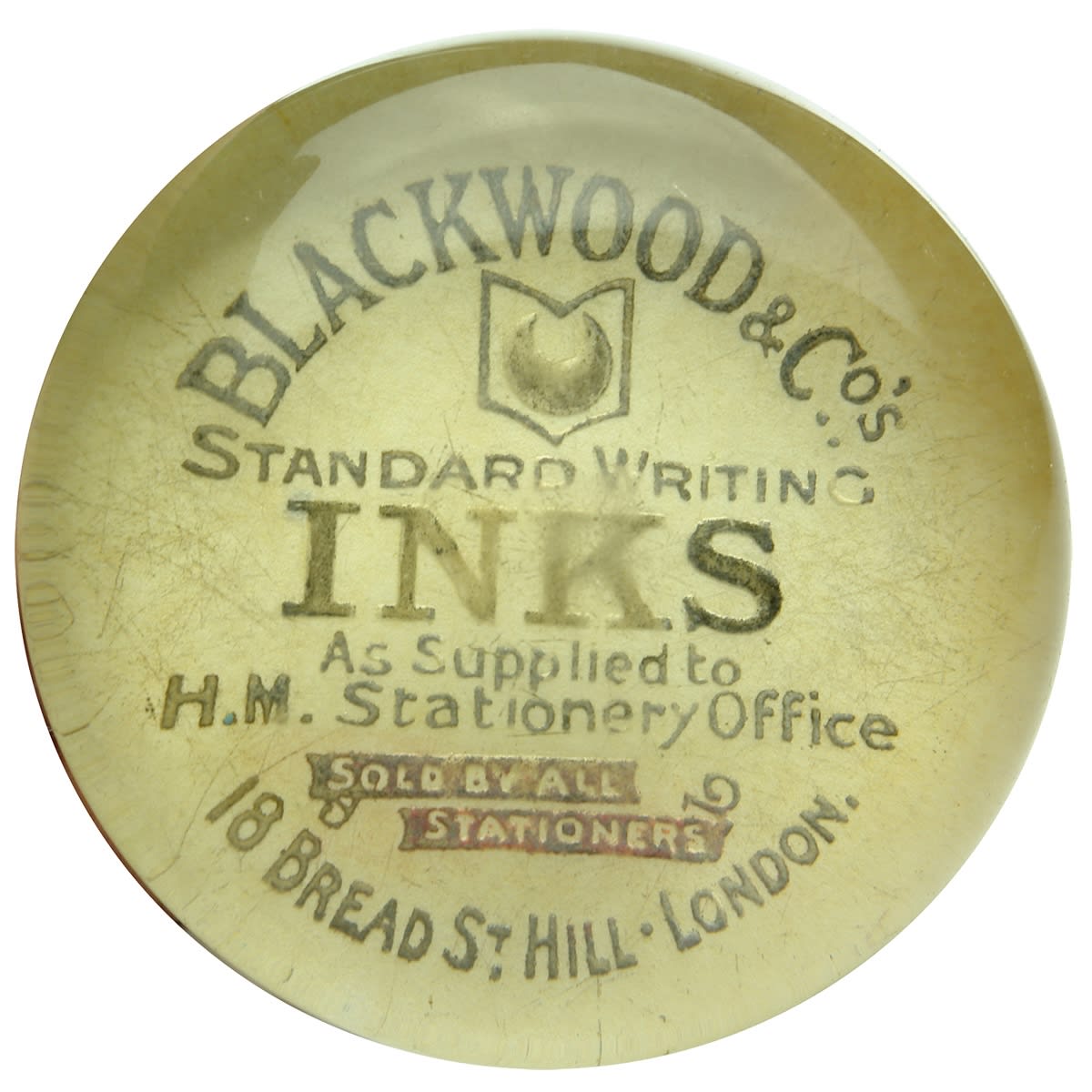 Ink. Blackwood & Co's Standard Writing Inks, 18 Bread St Hill, London. Paperweight. (United Kingdom)