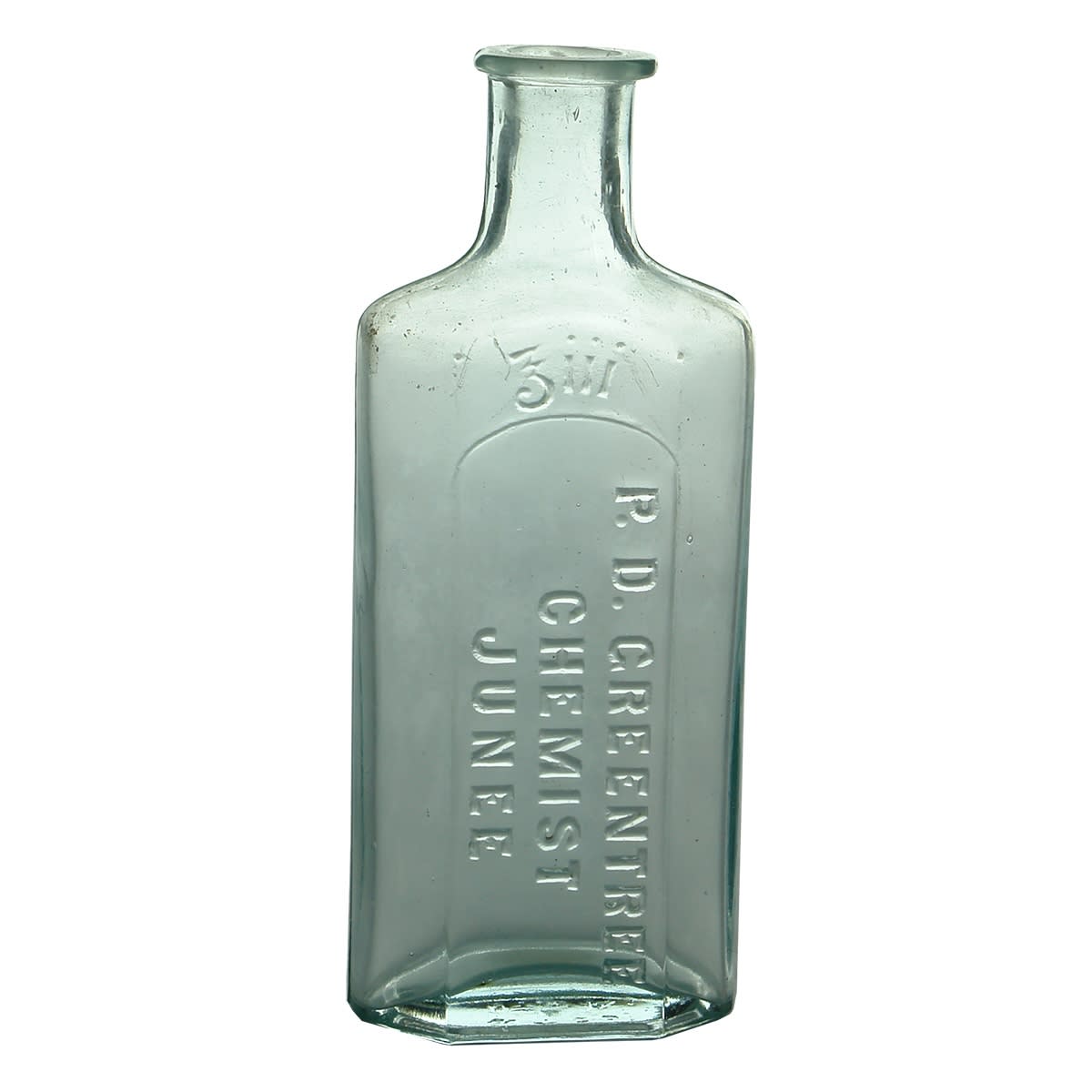 Chemist Bottle. P. D. Greentree, Junee. 3 oz. Whitall Tatum. Fancy shape. 129 mm. (New South Wales)