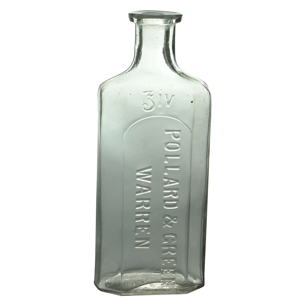 Chemist Bottle. Pollard & Green, Warren. 4 oz. Whitall Tatum. Clear. Fancy Shape. 140 mm. (New South Wales)