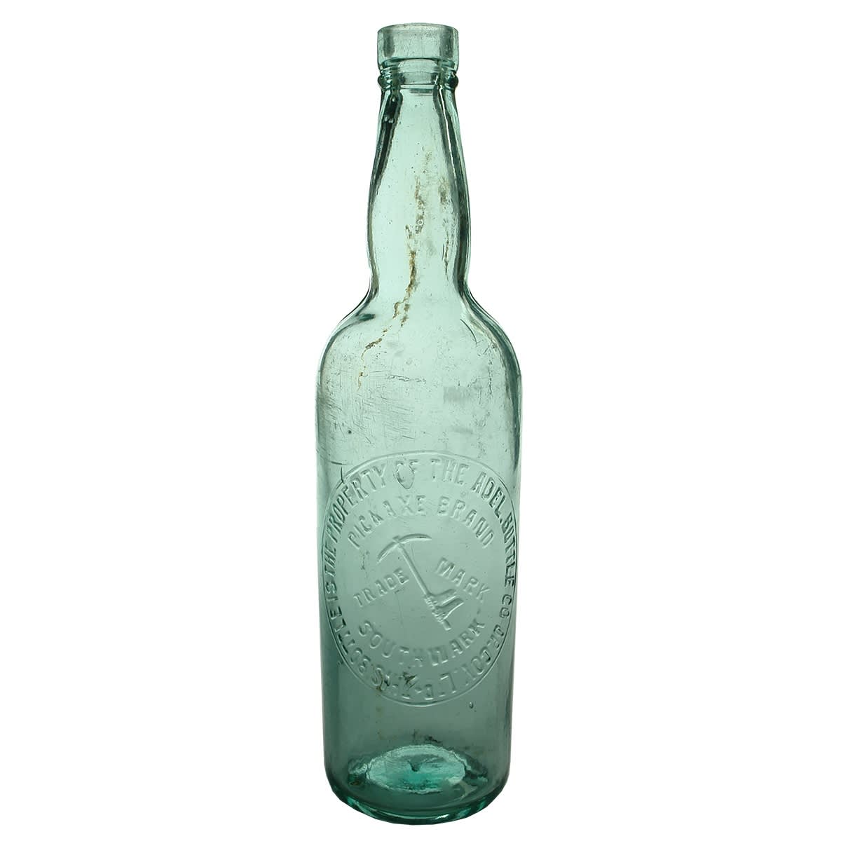 Gin. Pickaxe Brand, Southwark, Adelaide. Glass Stoppered. Aqua. 26 oz. (South Australia)