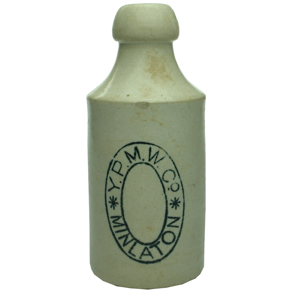 Ginger Beer. Y. P. M. W. Co, Minlaton. Cork Stopper. Dump. All White. 10 oz. (South Australia)