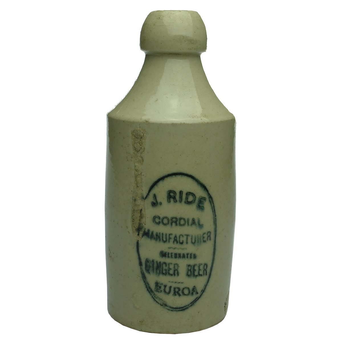 Ginger Beer. J. Ride, Cordial Manufacturer, Euroa. Bendigo Pottery. Dump. (Victoria)