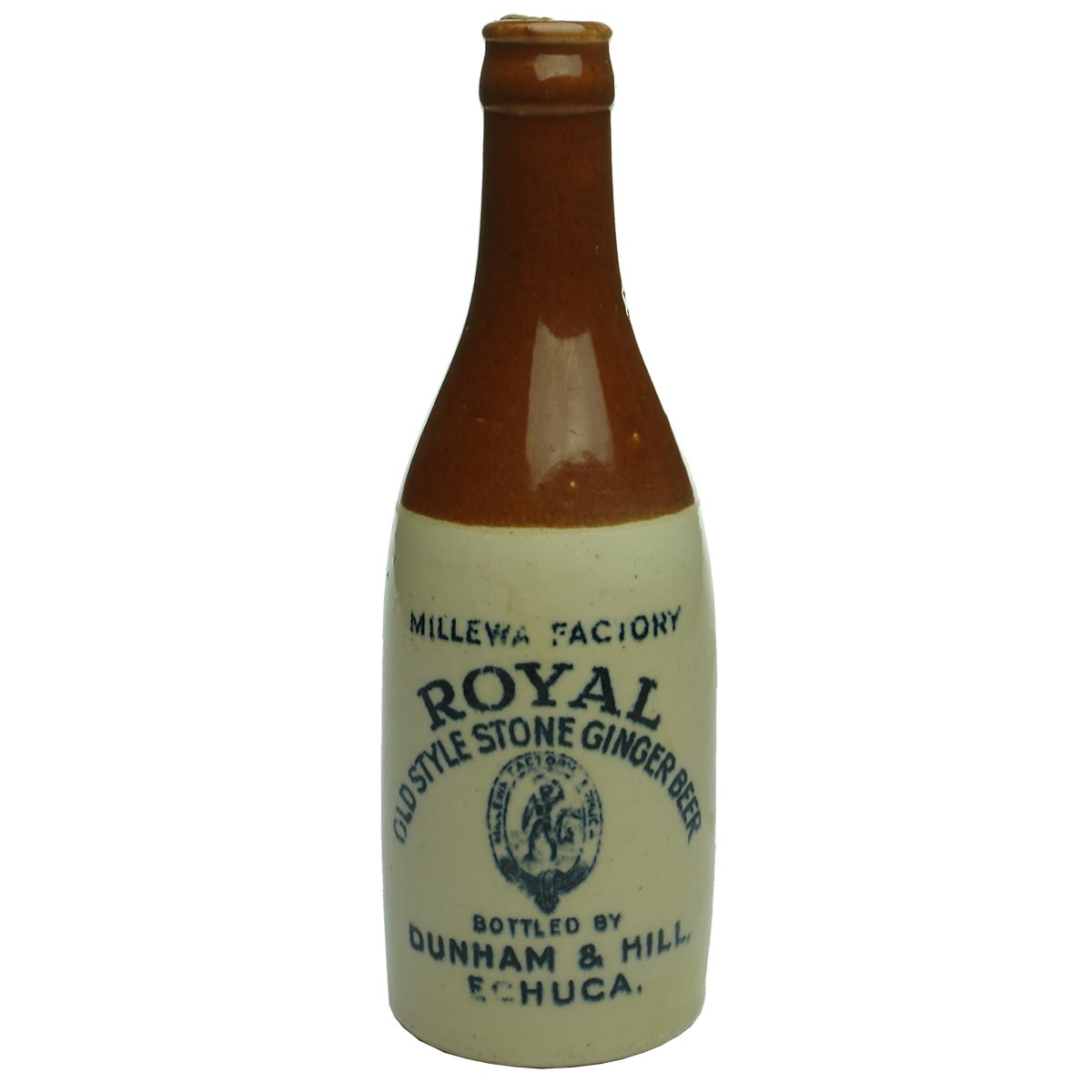 Ginger Beer. Dunham & Hill, Echuca. Royal. Crown Seal. Chocolate Top. 10 oz. (Victoria)