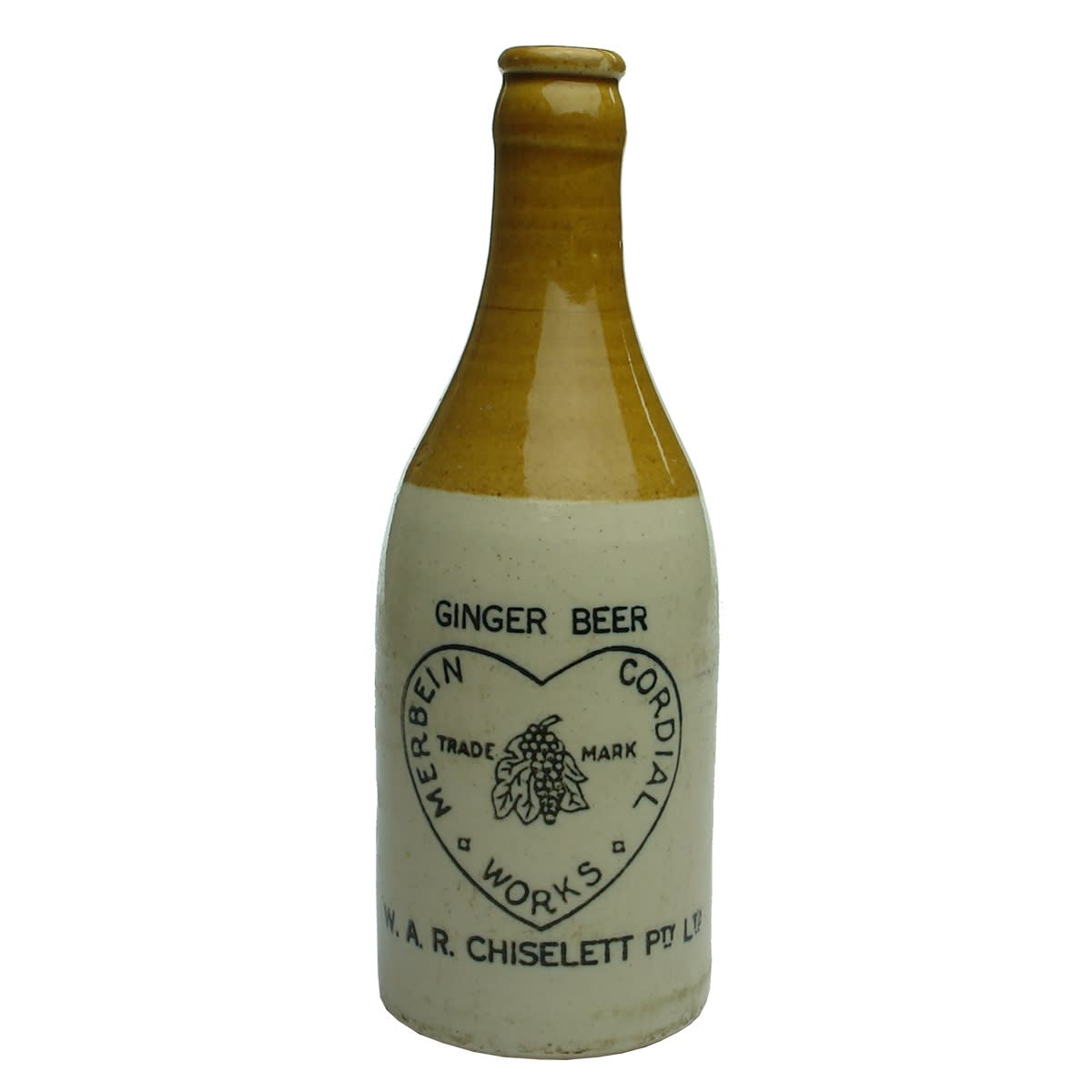 Ginger Beer. W. A. R. Chiselett Pty Ltd, Merbein Cordial Works. Crown Seal. Tan Top. (Victoria)