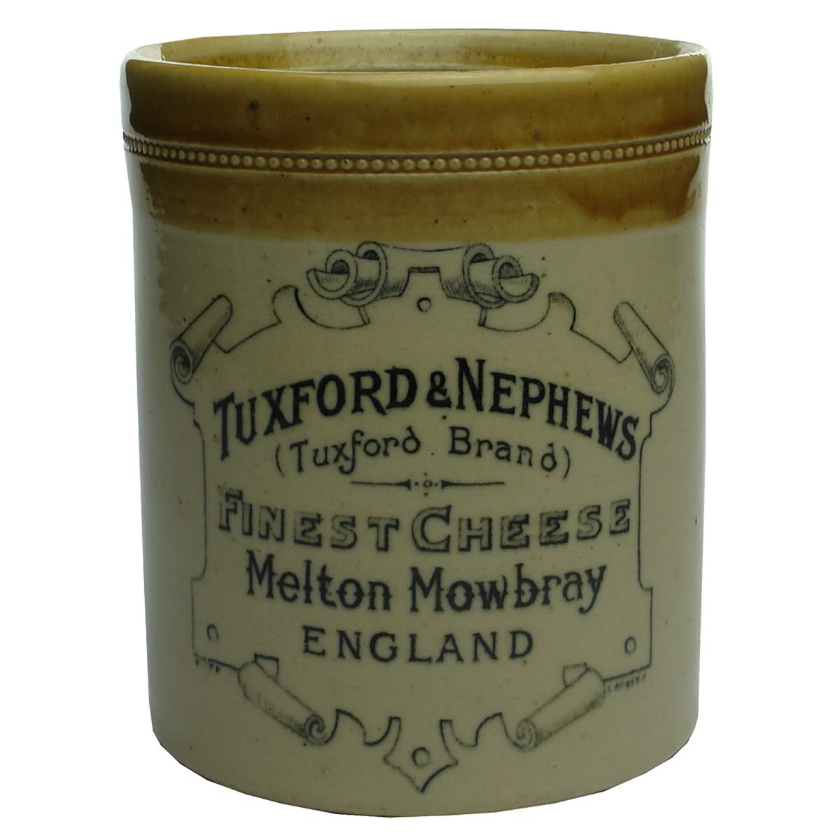 Cheese Jar. Tuxford & Nephews Finest Cheese, Melton Mowbray, England. (United Kingdom)