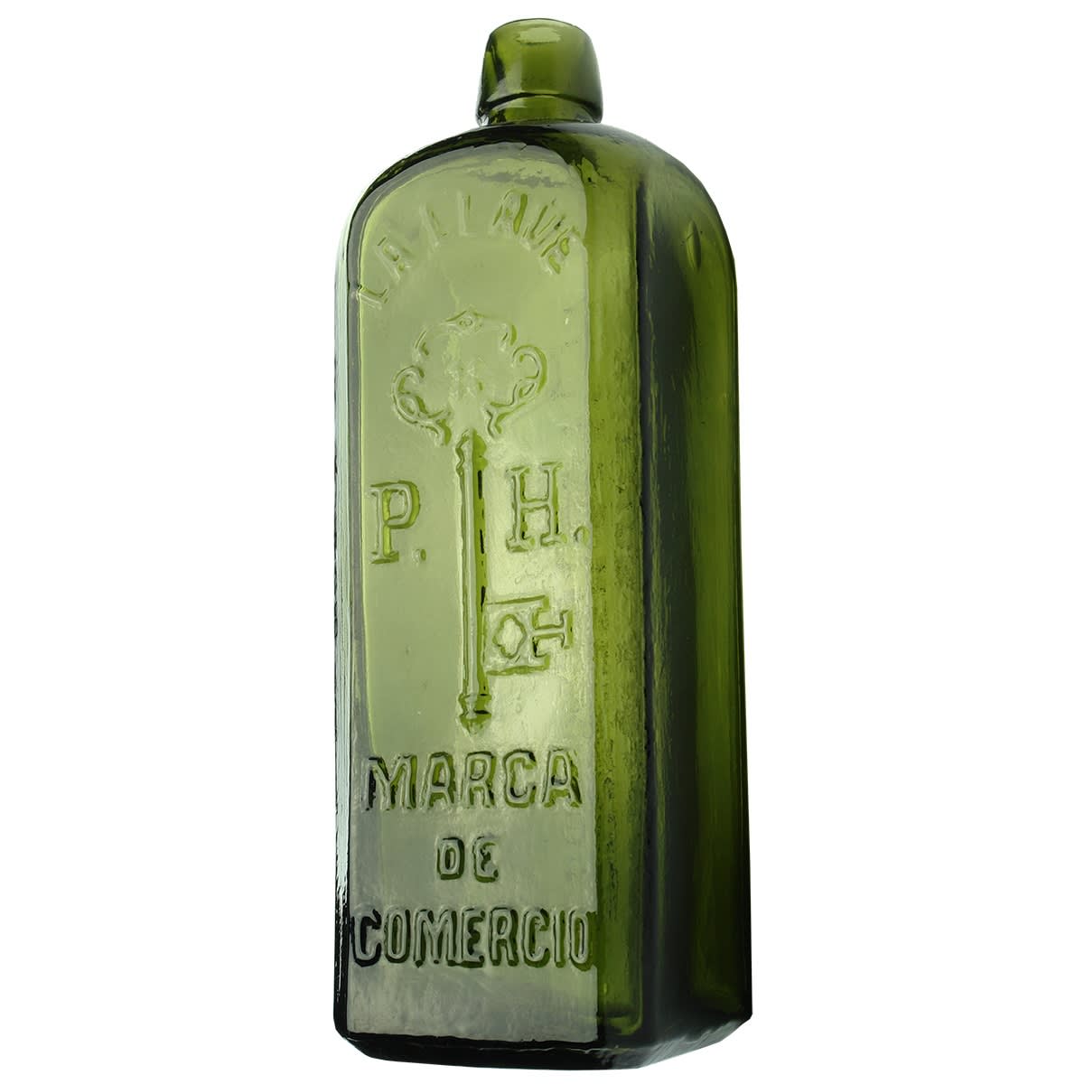 Schnapps. Peters Hermanos, Buenos Aires, La Llave, Marca de Comercio. Large Key. Green. 13 oz.