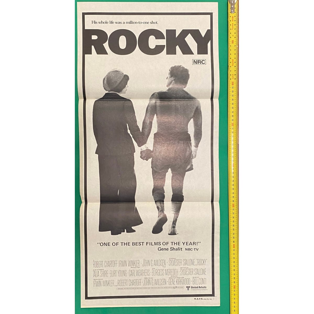 Original Daybill Movie Poster. Rocky. 1976. Sylvester Stallone. Talia Shire. Burt Young. Carl Weathers. M. A. P. S. Lithograph.