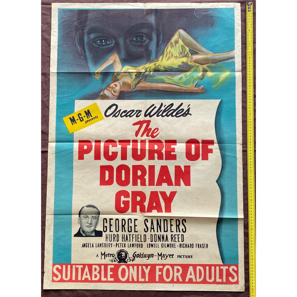 Original Movie Poster. Oscar Wilde's The Picture of Dorian Gray. George Sanders. Hurd Hatfield. Donna Reed. Angela Lansbury. 1945. Offset printing Co Pty Ltd.