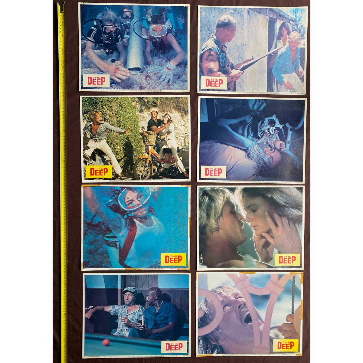 8 Movie Lobby Cards. The Deep. 1977. Jacqueline Bisset. Nick Nolte. Dick Anthony Williams. Robert Shaw.