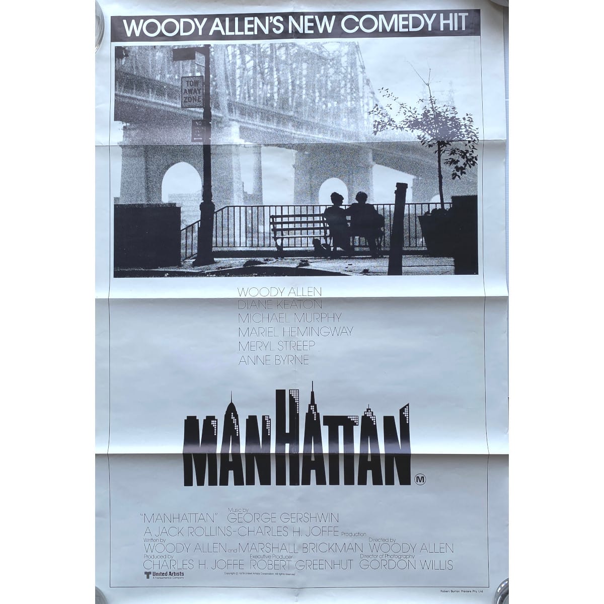 Original Movie Poster. Manhattan. Woody Allen. Diane Keaton. Michael Murphy. Meryl Streep. Mariel Hemingway. 1979