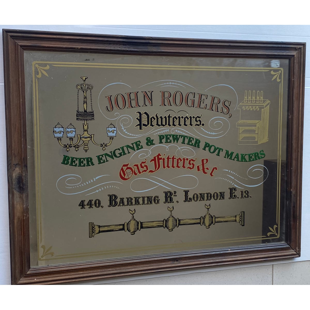 Advertising Mirror. John Rogers, Pewterers. Beer Engine & Pewter Pot Makers. London. (Fantasy type piece).