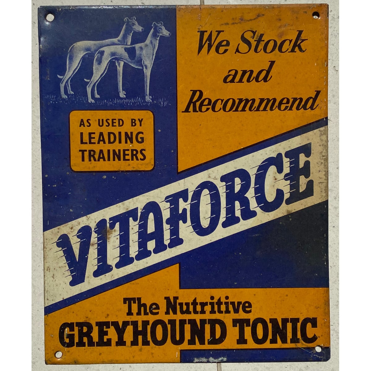 Sign. Vitaforce The Nutritive Greyhound Tonic. Greyhounds pictorial.