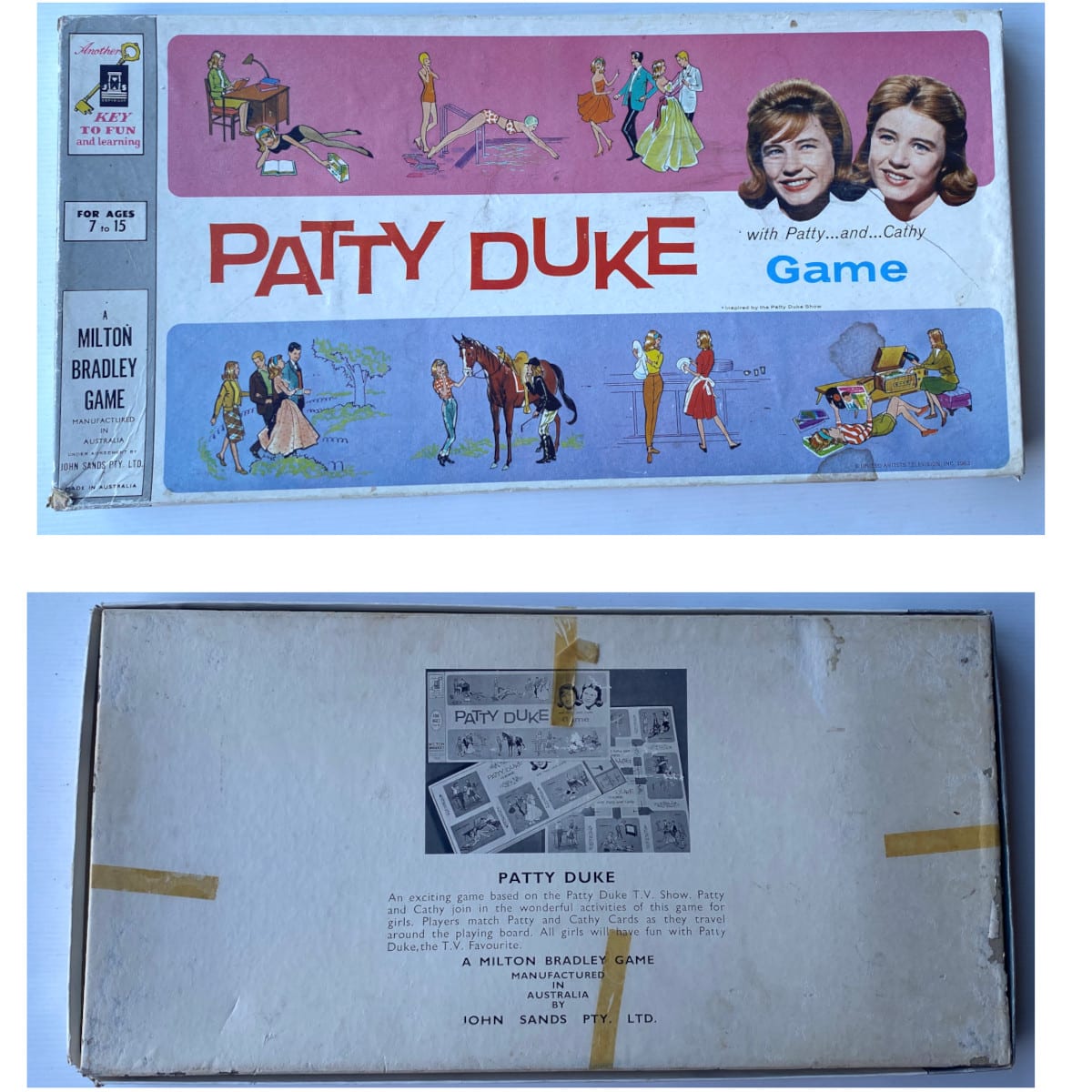 Board Game. Patty Duke Game, inspired by the Patty Duke Show 1963. Milton Bradley game made by Johns Sands Pty Ltd Australia.