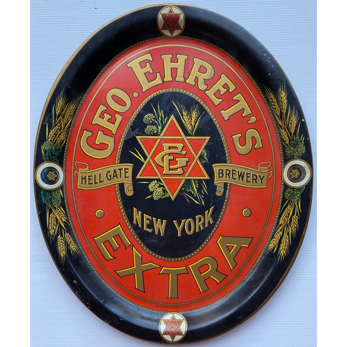 Brewery Advertising Serving Tray. Geo. Ehret's Hell Gate Brewery New York. Extra. Star of David.