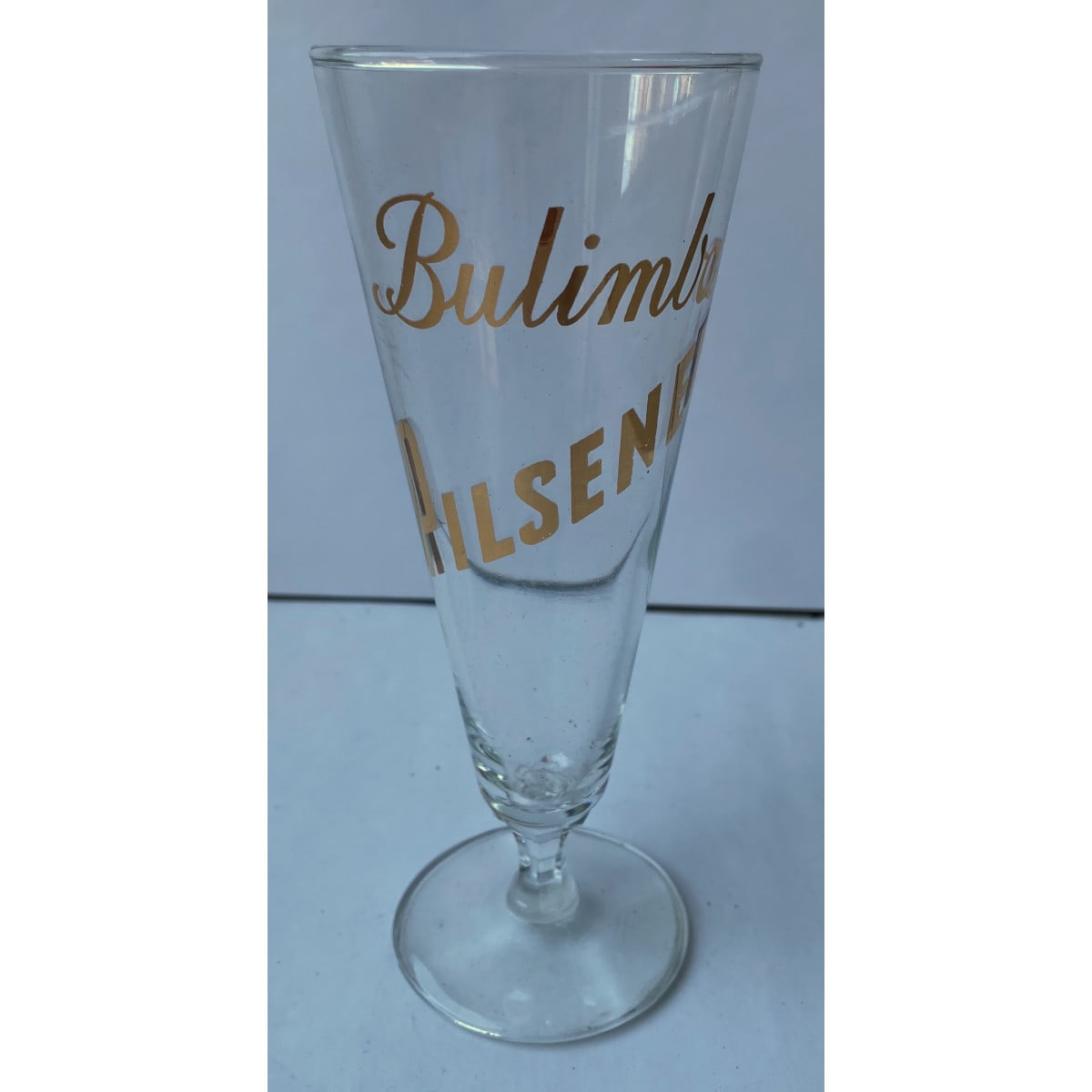 Fancy Beer Glass. Bulimba Pilsener in gold leaf. (Queensland)