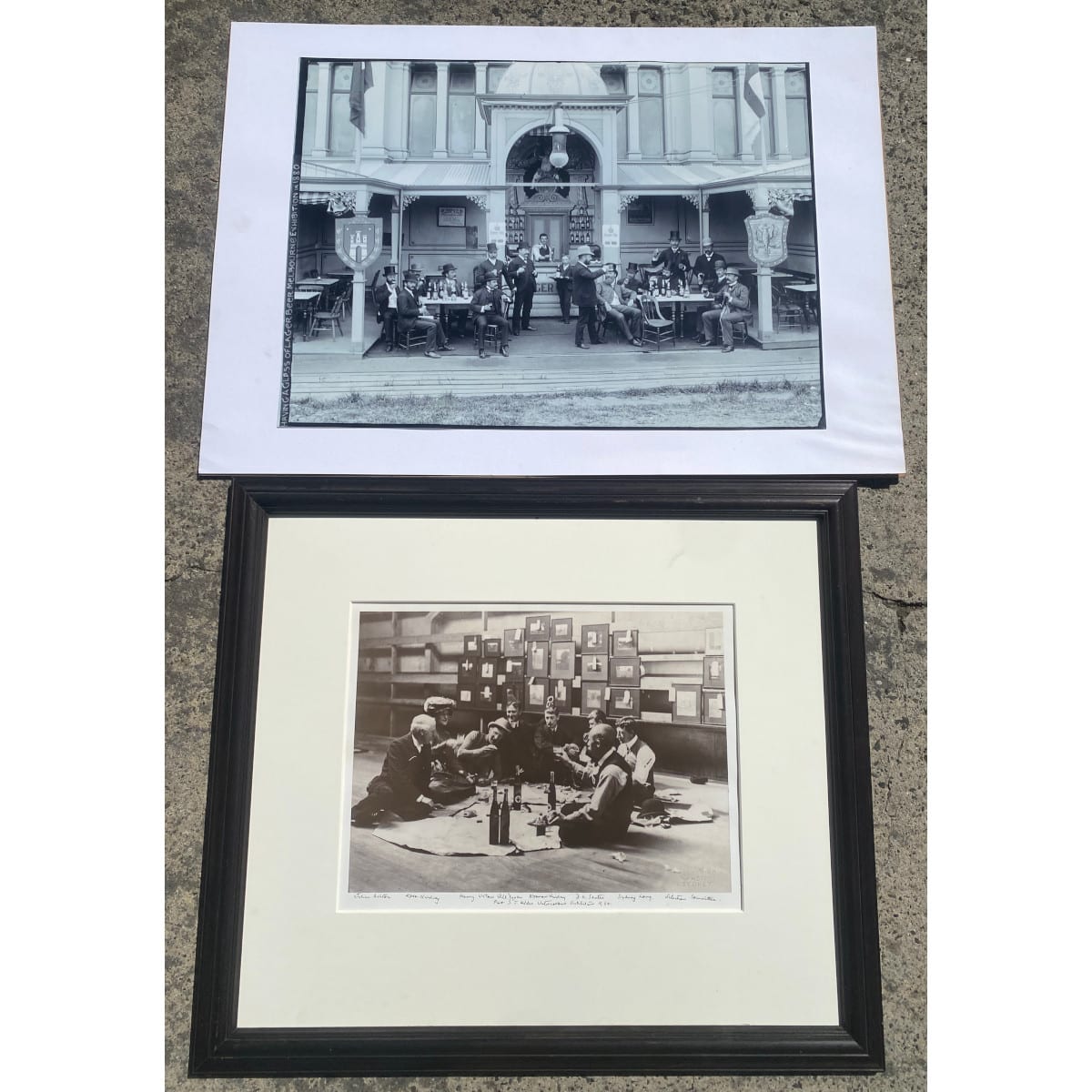 2 Photographs of Beer Drinking! Having a Glass of Lager Beer Melbourne Exhibition 1880 and Selection Committee Hilder Watercolour Exhibition 1904