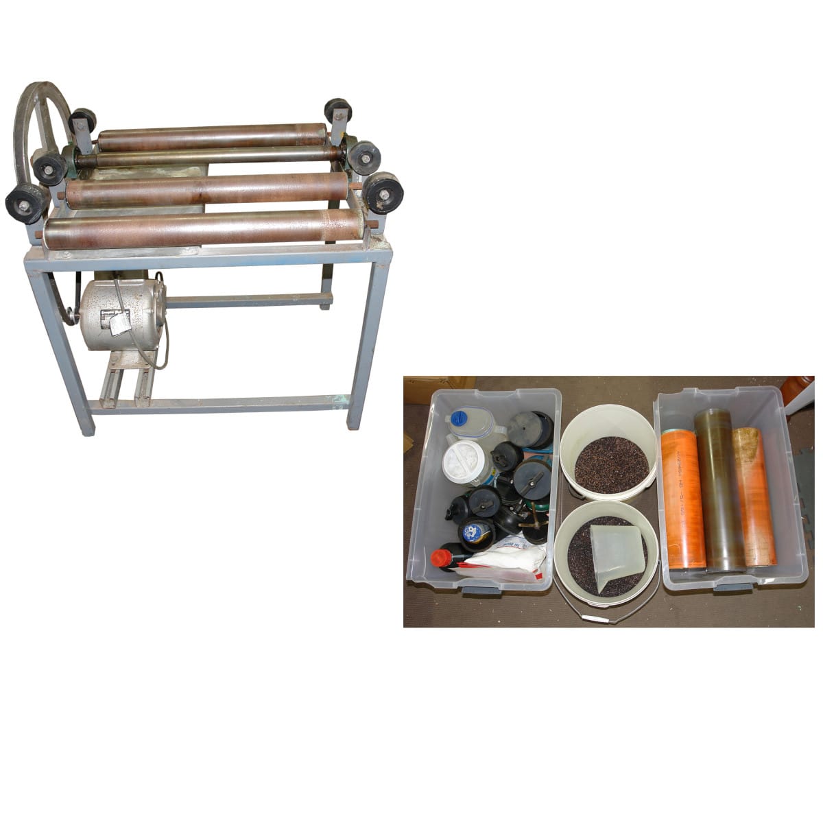 Polishing Machine plus more. Lew Leslie made machine. Canisters, Endpieces, Instruction manual, Polishing compounds, Cleaning Acid, Tubs of cut copper. STRICTLY NOT FOR POST. WINNING BIDDER WILL HAVE TO MAKE ARRANGEMENTS FOR COLLECTION!
