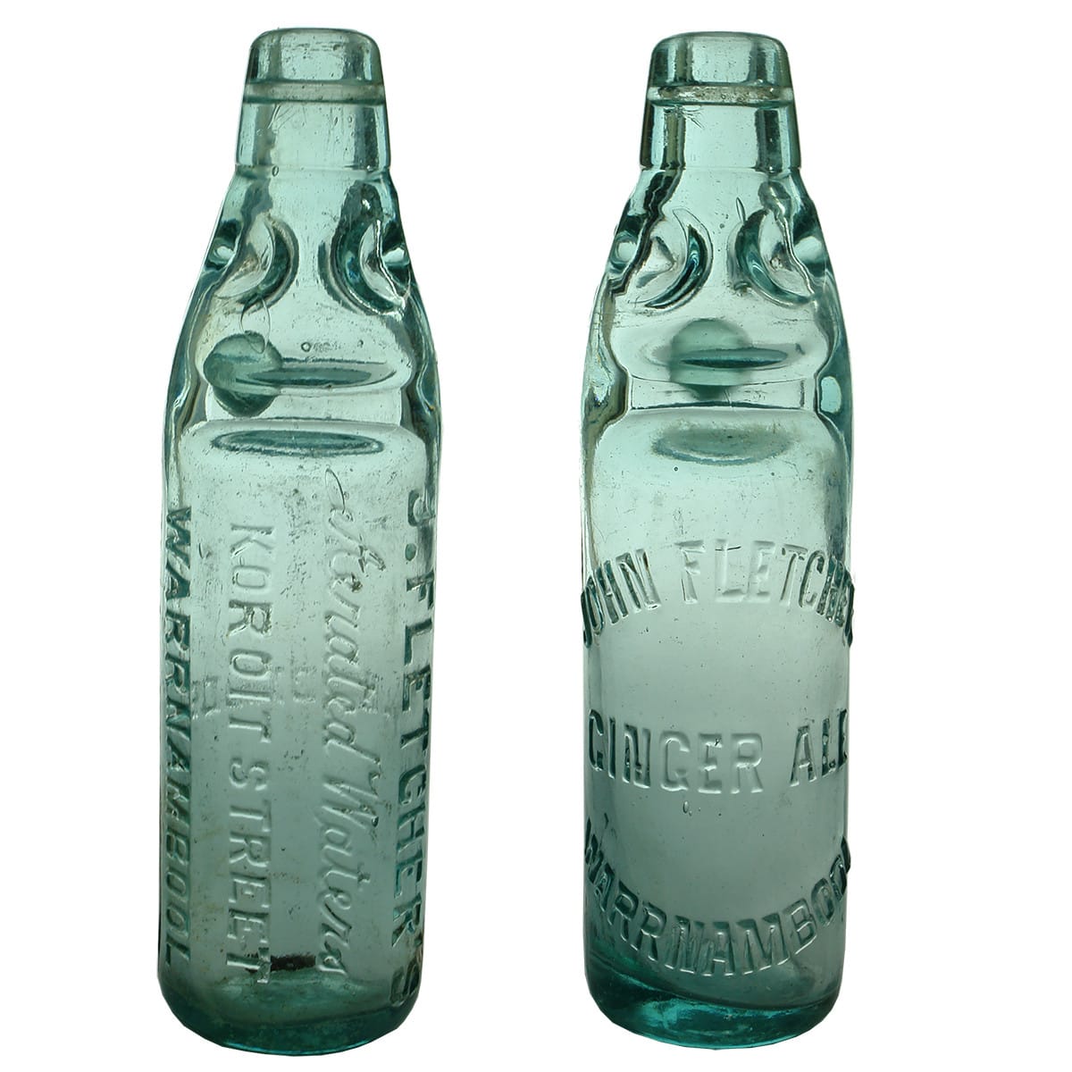 2 Warrnambool Codds: J. Fletcher's Koroit Street, Lemonade to mid back and John Fletcher Ginger Ale. (Victoria)