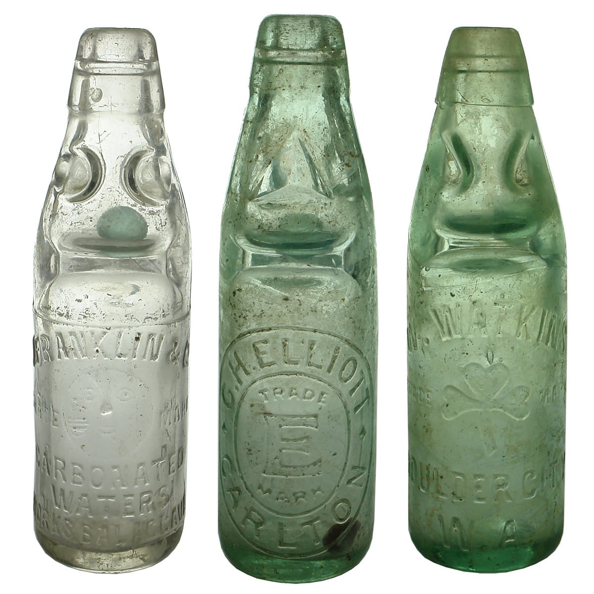 3 small Codds. J. Franklin & Co., Balaclava; G. H. Elliott, Carlton; W. Watkins, Boulder City. (Victoria & Western Australia)