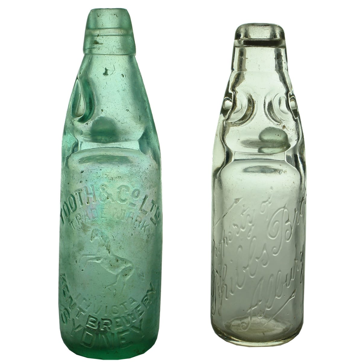 2 Codds: Tooth & Co Ltd Invicta Kent Brewery Sydney; Phibbs Bros., Albury script embossing. (New South Wales)