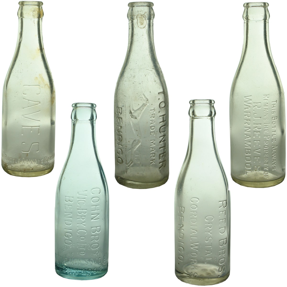 5 6 oz Crown Seals: Caves Pure Fruit Drinks Melbourne; Cohn Bros Bendigo; T. O. Hunter; Reed Bros; R. J. Reeves, Warrnambool. (Victoria)