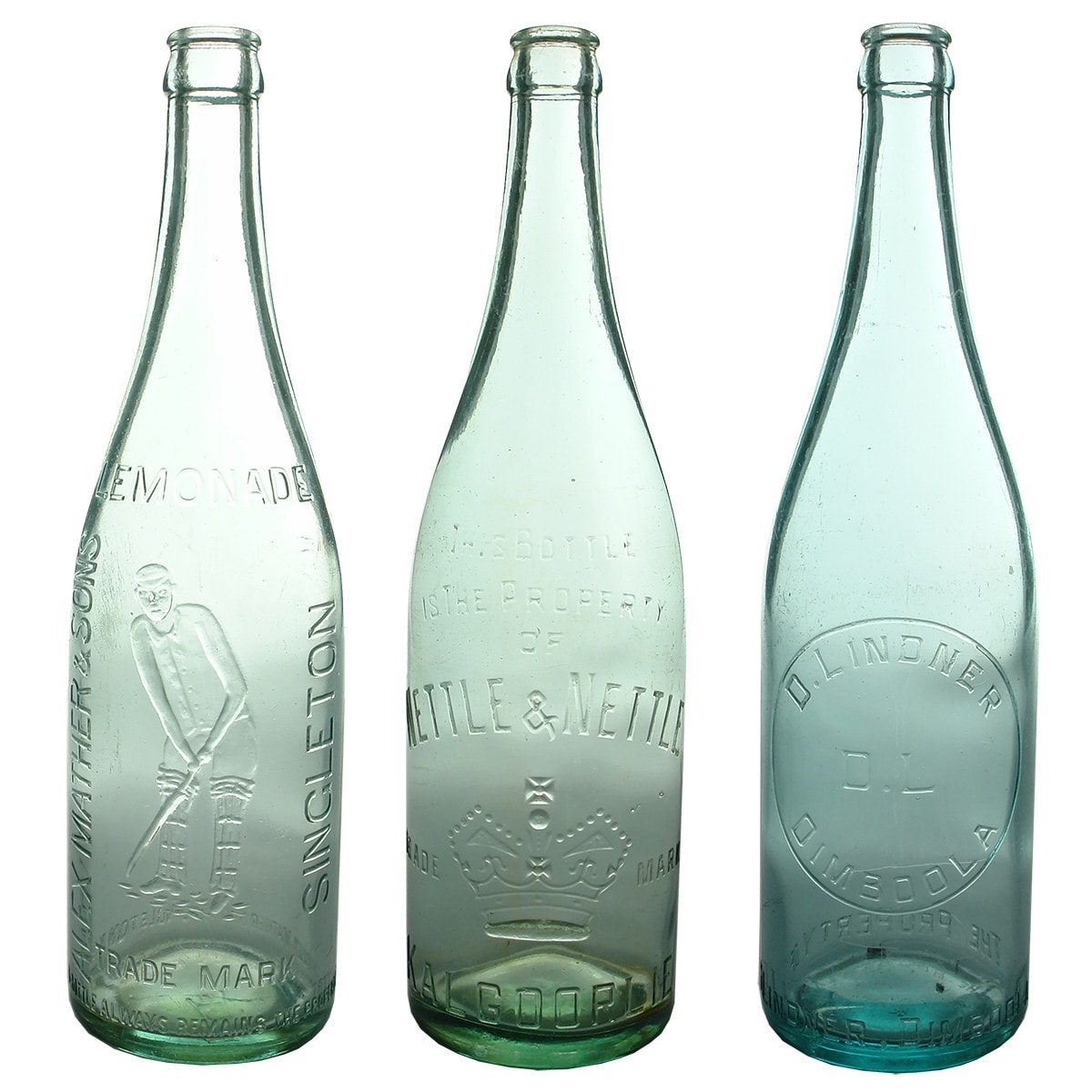3 Crown Seals. Alex Mather & Sons, Singleton. Batsman. Cricketer; Nettle & Nettle, Kalgoorlie. Crown; D. Lindner, Dimboola. (New South Wales, Western Australia & Victoria)