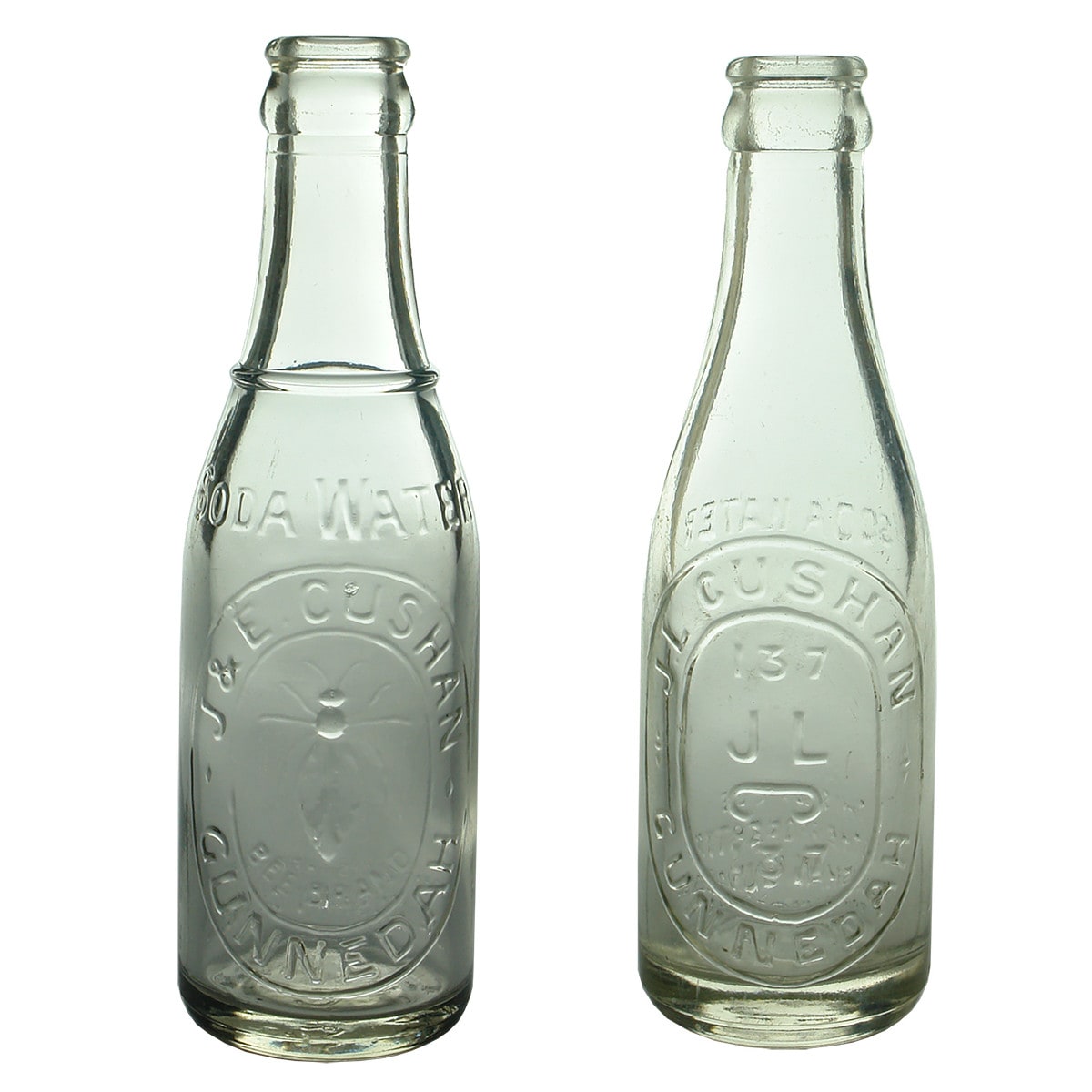 2 Gunnedah Crown Seals. J & E. Cushan, Bee Brand; J. L. Cushan. Soda Water. 6 oz. (New South Wales)