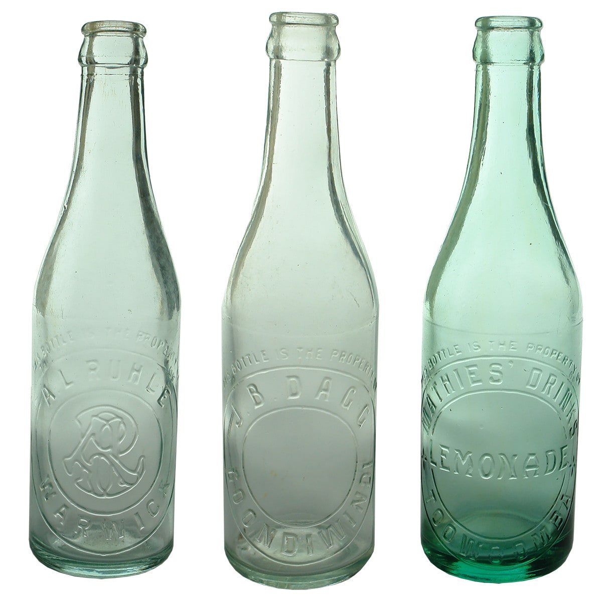 3 Crown Seals. A. L. Ruhle, Warwick; J. B. Dagg, Goondiwindi; Mathies' Drinks, Lemonade, Toowoomba. (Queensland)