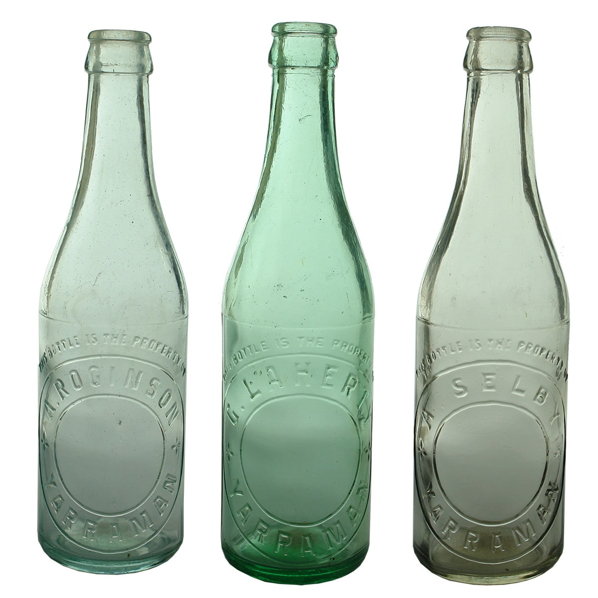 3 Yarraman Crown Seals. A. Roginson; G. Laherty; A. Selby. Aqua & Clear. 10 oz. (Queensland)