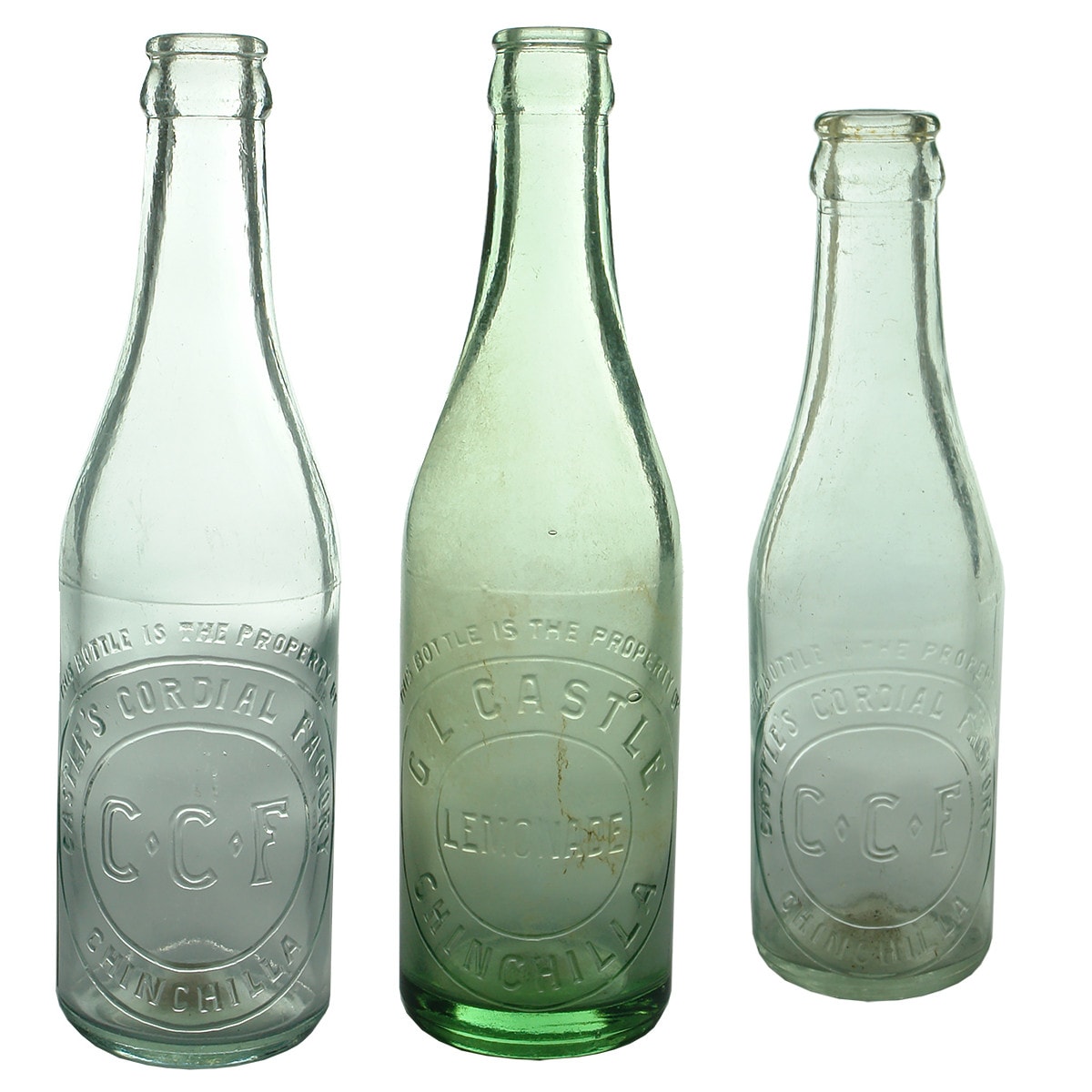 3 Chinchilla Crown Seals. Castle's Cordial Factory 10 oz; G. L Castle 10 oz; Castle's Cordial Factory 6 oz. (Queensland)