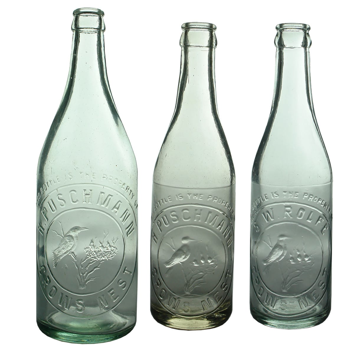 3 Crows Nest Crown Seals. H. Puschmann 24 oz; H. Puschmann 10 oz; S. W. Rolfe 10 oz. (Queensland)