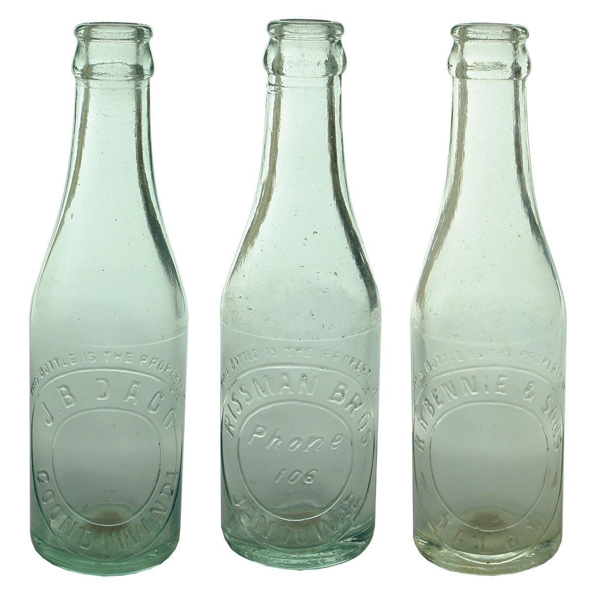 3 Crown Seals. J. B. Dagg, Goondiwindi; Rissman Bros., Jandowae; R. H. Bennie & Sons, Dalby. 6 oz. (Queensland)