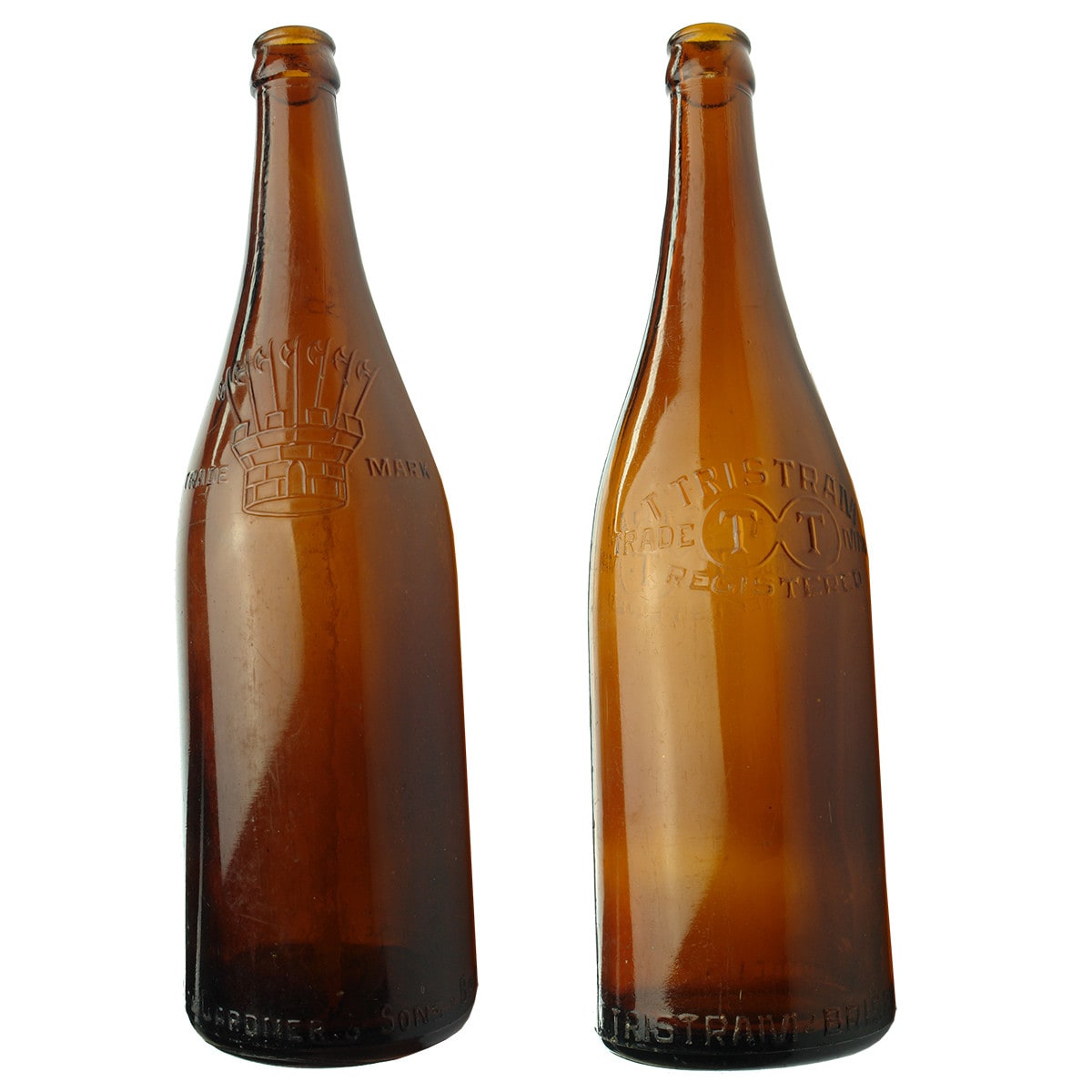 2 26 oz Amber Crown Seals. Owen Gardner & Sons, Brisbane; T. Tristram, Brisbane. (Queensland)