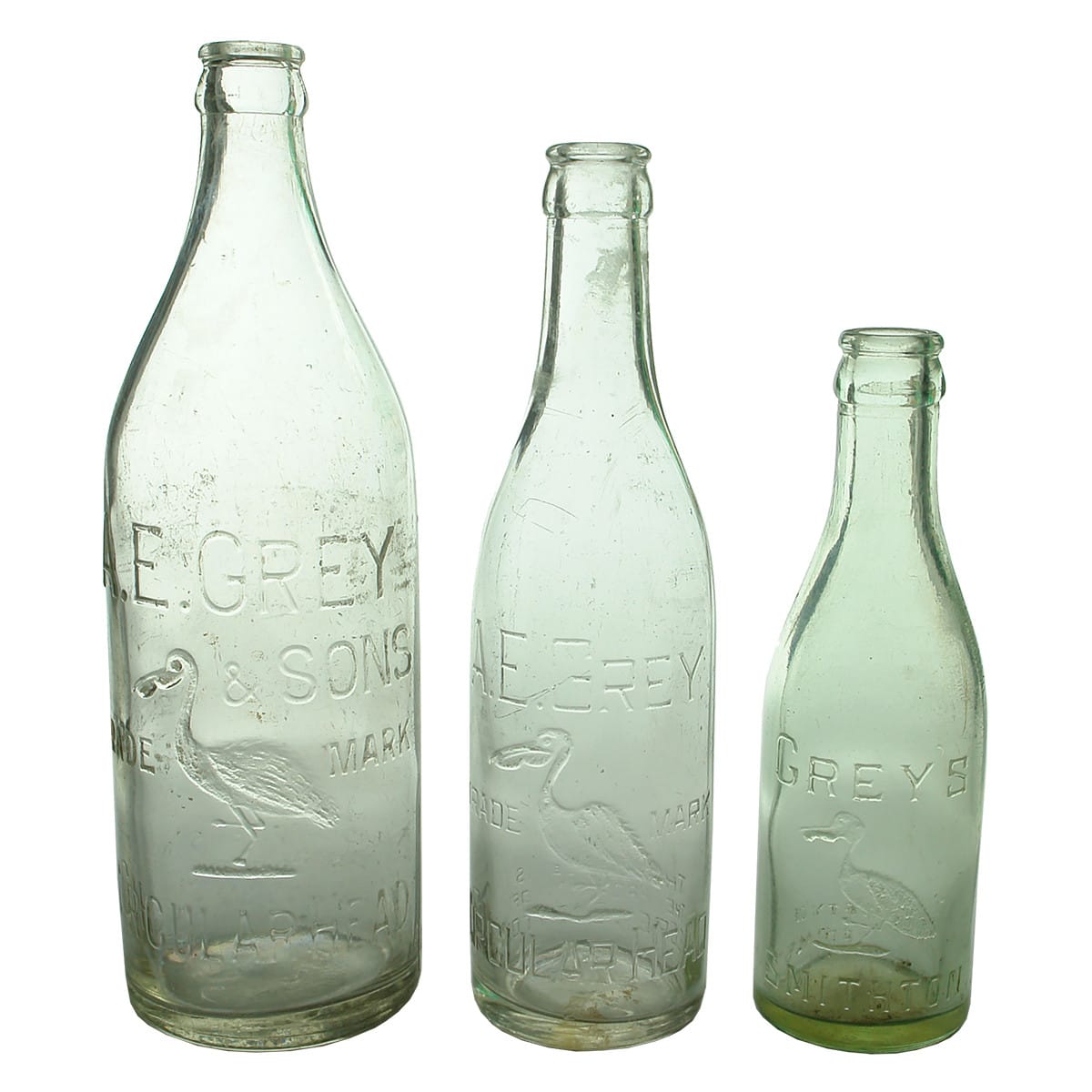3 Crown Seals. A. E. Grey & Sons, A. E. Grey & Grey's, Circular Head & Smithton. 24, 10 & 6 oz. (Tasmania)