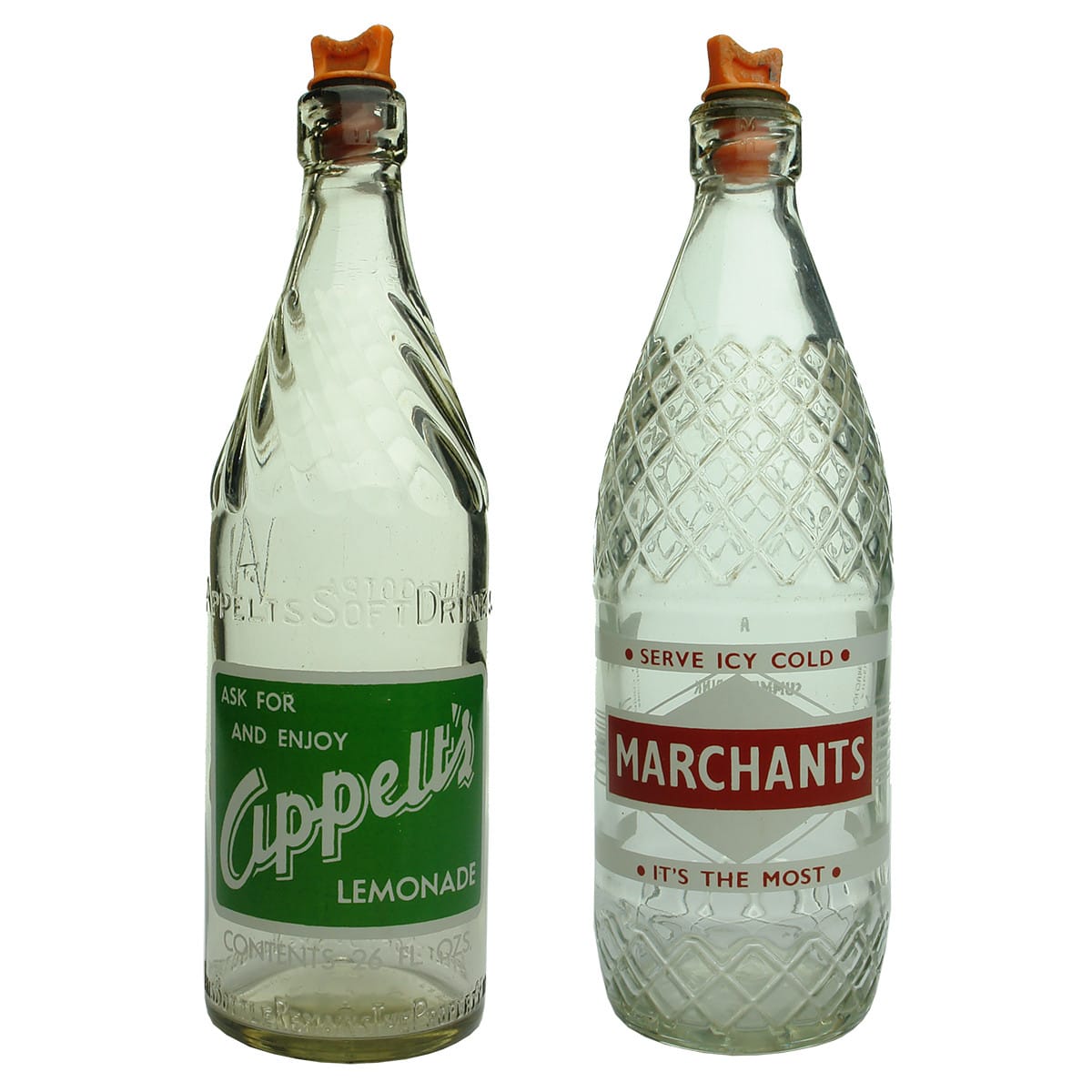 2 Ceramic Label Internal Threads: Appelt's Lemonade Nuriootpa and Marchants, Marchant & Co. Ltd. Melbourne. (South Australia & Victoria)