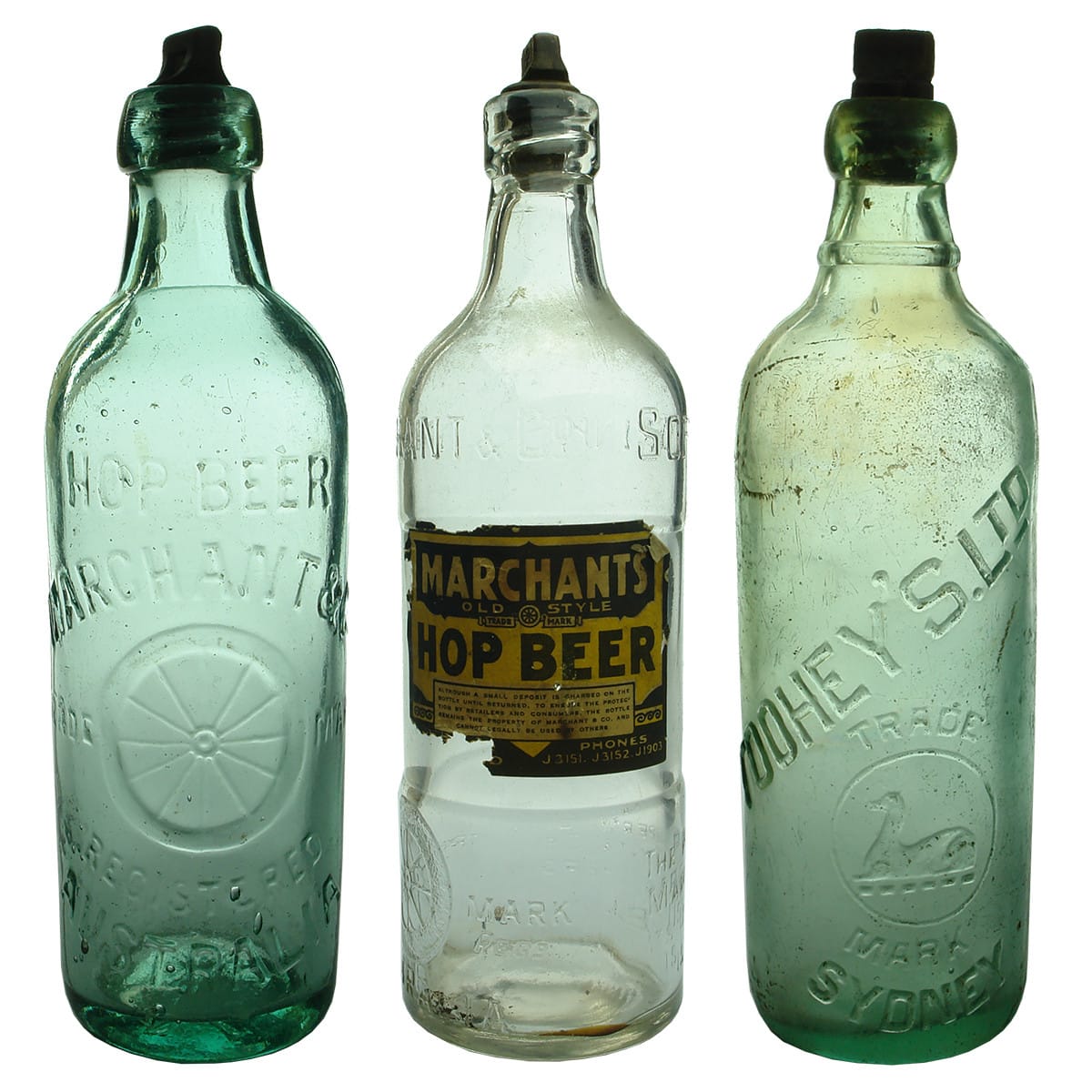 3 Internal Threads: Marchant & Co Hop Beer; Marchant & Co labelled later Hop Beer; Toohey's Ltd Sydney.