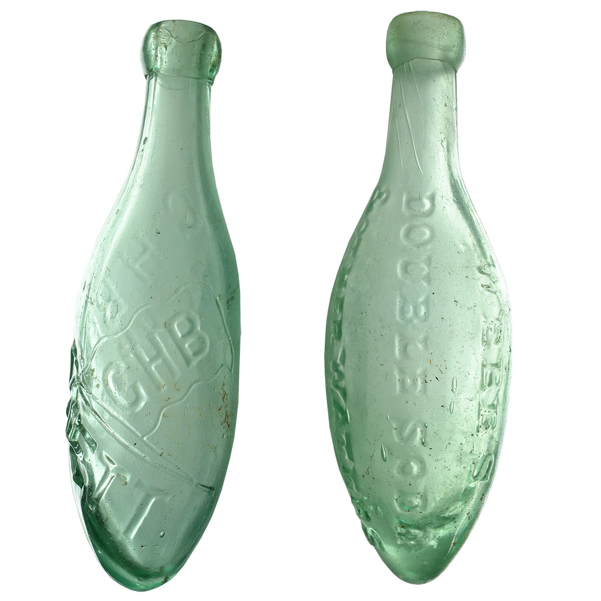 2 Torpedos. G. H. Bennett, Richmond. Huge embossing; Webb's, London. Aqua. 10 oz. (Victoria & United Kingdom)