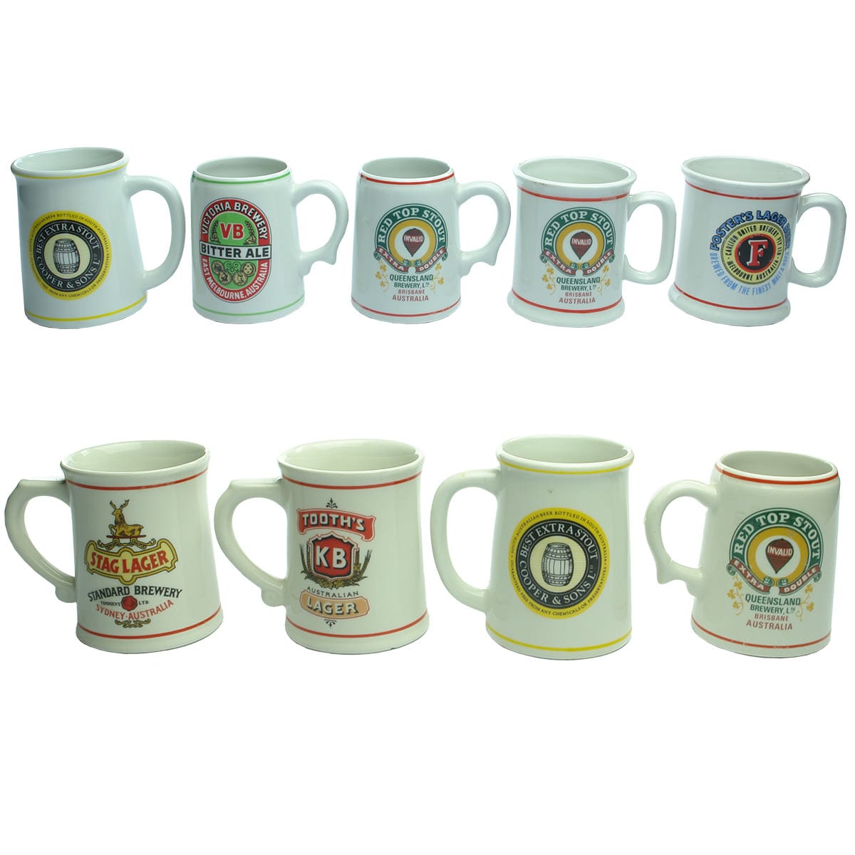 Beer. 9 x The Great Australian Breweries Historic Tankard Collection, Franklin Porcelain, 1984.