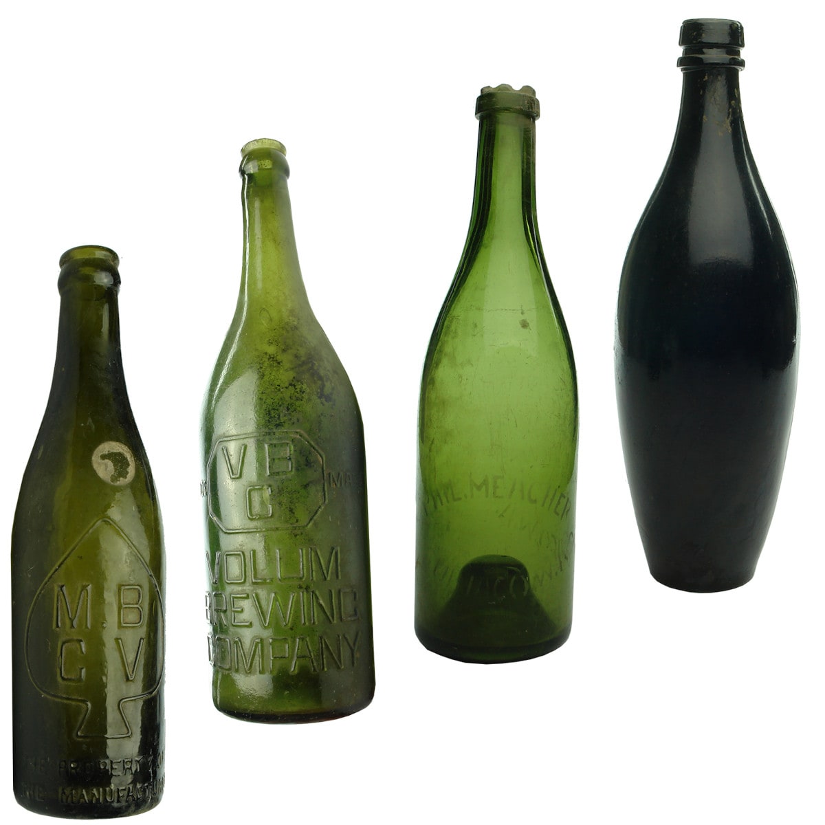 4 Beers. MBCV Green crown seal 13 oz; Volum Brewing Company Geelong; Phil Meagher Subiaco sandblasted; Black Skittle.