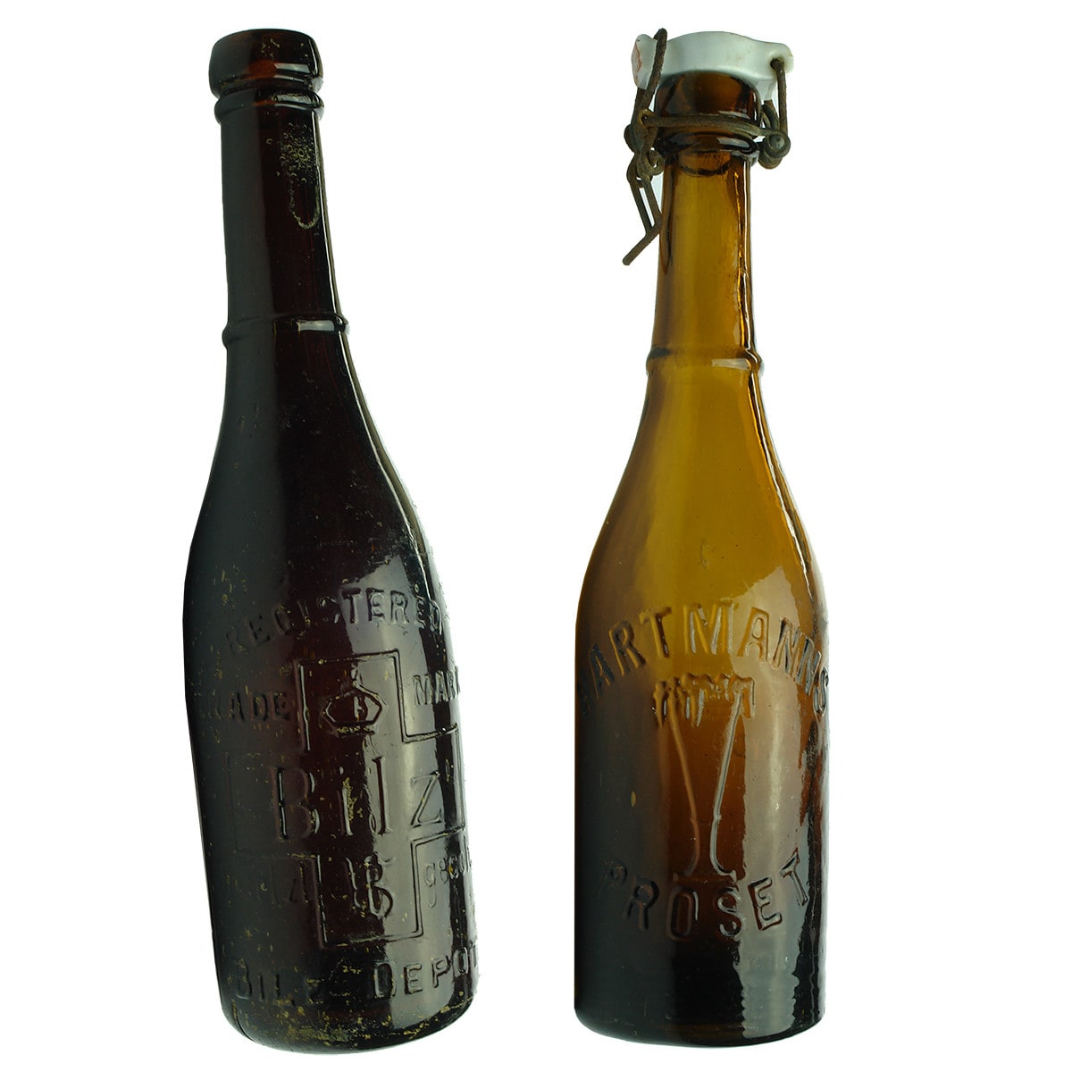 2 Lightning Stopper bottles: Bilz Depot (Melbourne) and Hartmanns Proset with foaming glass.
