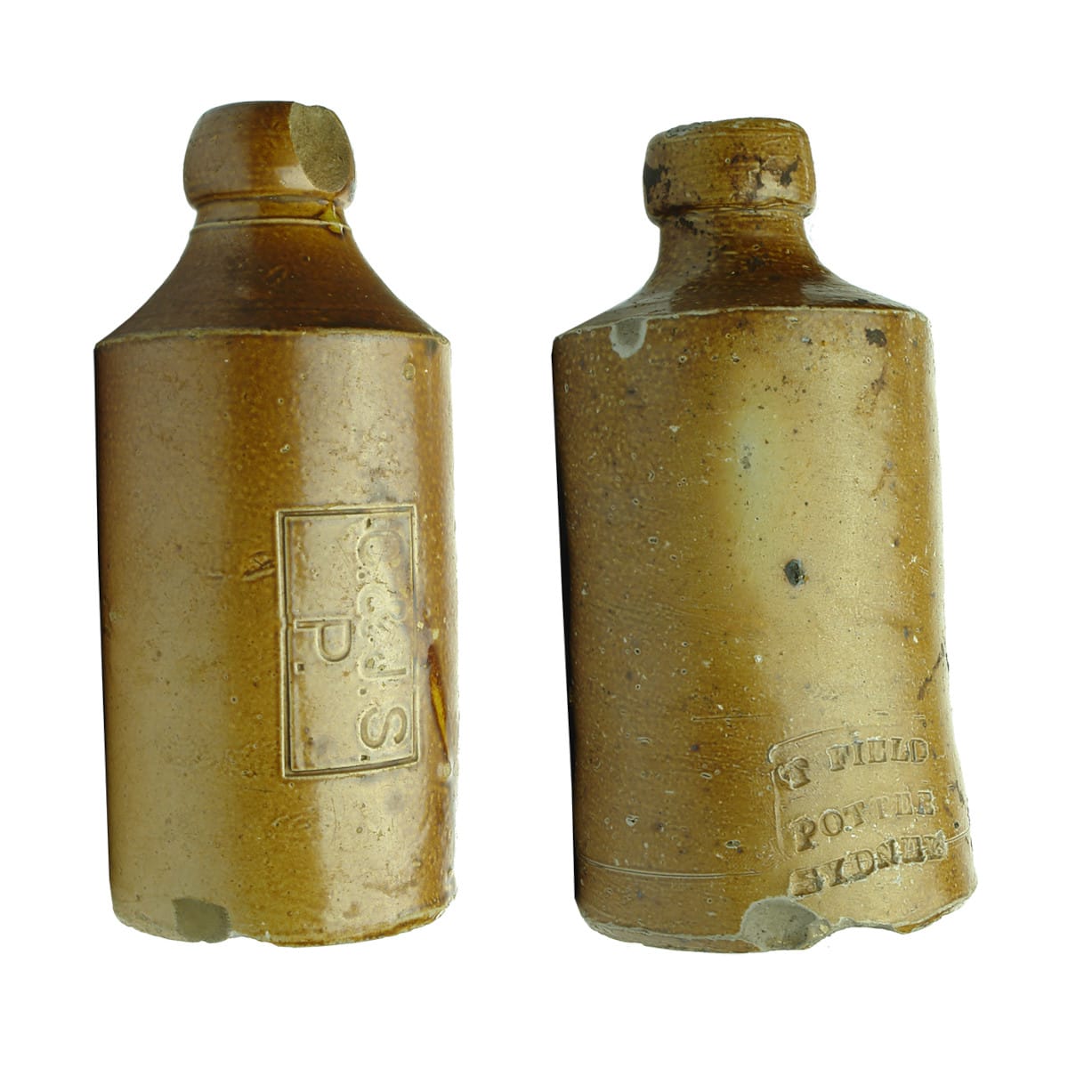 2 Impressed Ginger Beers. C. & J. S., P. (Charles & James Summons, Parramatta); T. Field Potter Sydney. (New South Wales)