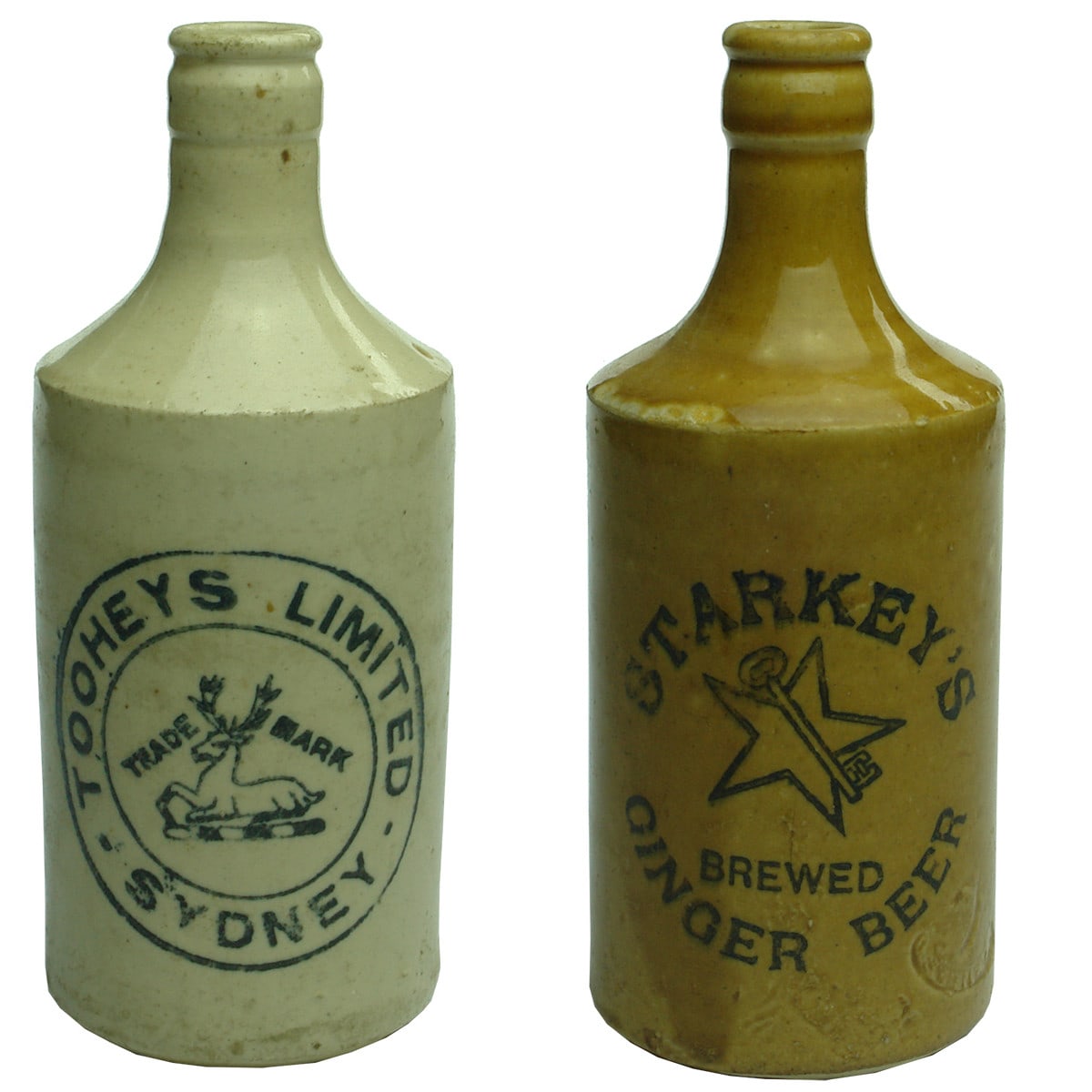 2 Ginger Beers. Tooheys Limited, Sydney. Crown Seal. Dump. All White; Starkey's. Crown Seal. Dump. All Tan. (New South Wales)