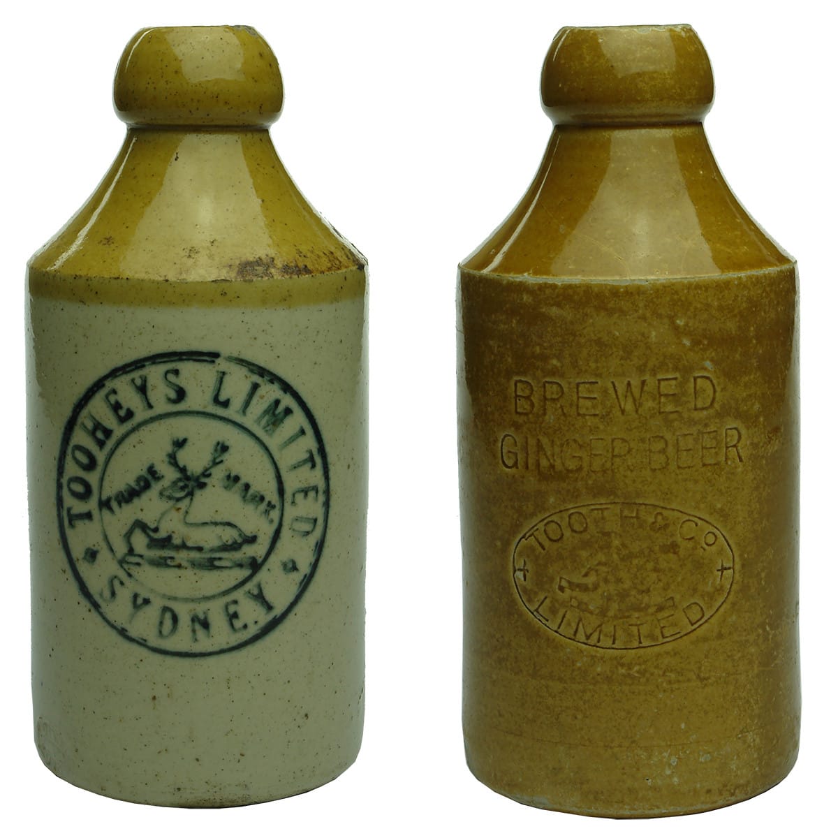 2 Ginger Beers: Tooheys Limited, Sydney. Bakewell Pottery; Tooth & Co Limited. Invicta. R. Fowler 1914. (New South Wales)