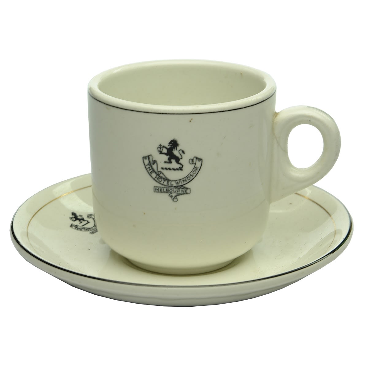 Hotelware. Cup and Saucer for The Hotel Windsor, Melbourne. Maddock, England, made for Lyne Browne, Melbourne. (Victoria)