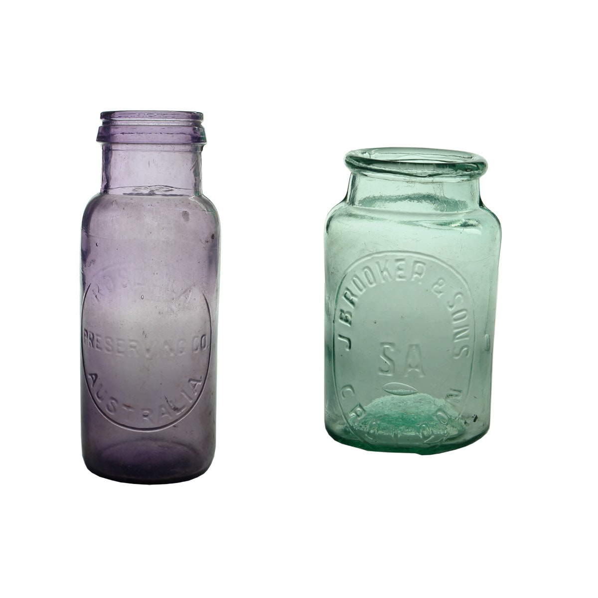 2 Jars: Rosella Preserving Co., Australia; J. Brooker & Sons, Croydon 1/2 Pint.