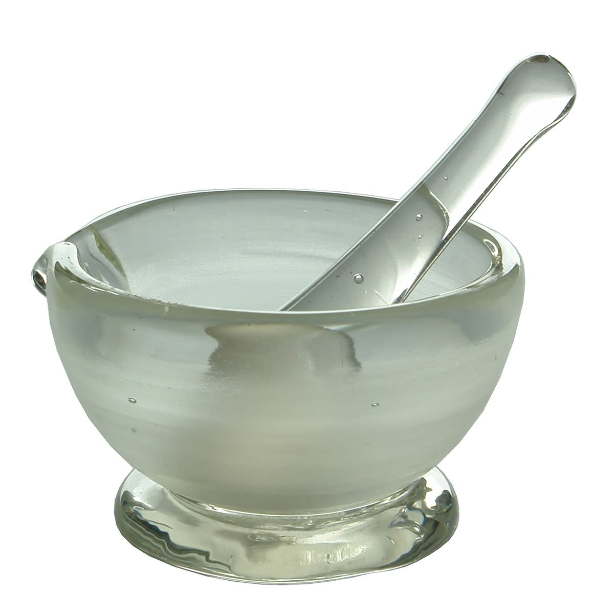 Small clear glass Mortar & Pestle. Pontil scar to the base of the Mortar.