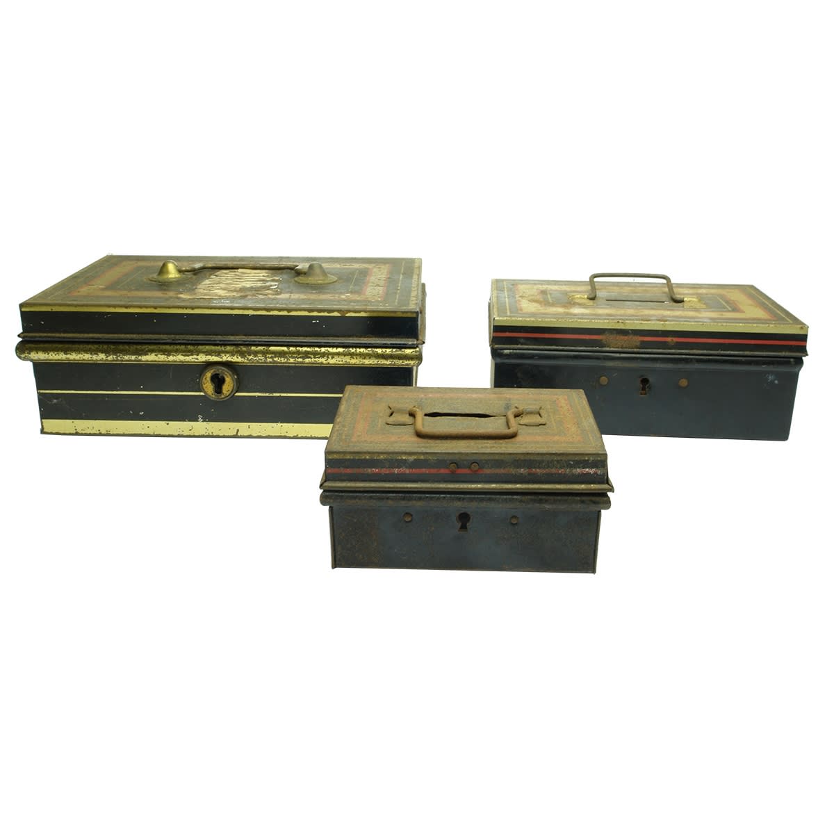 Money Box. Three sizes of tin money box that slot inside each other.  "Chad Valley", Made in England. (United Kingdom)